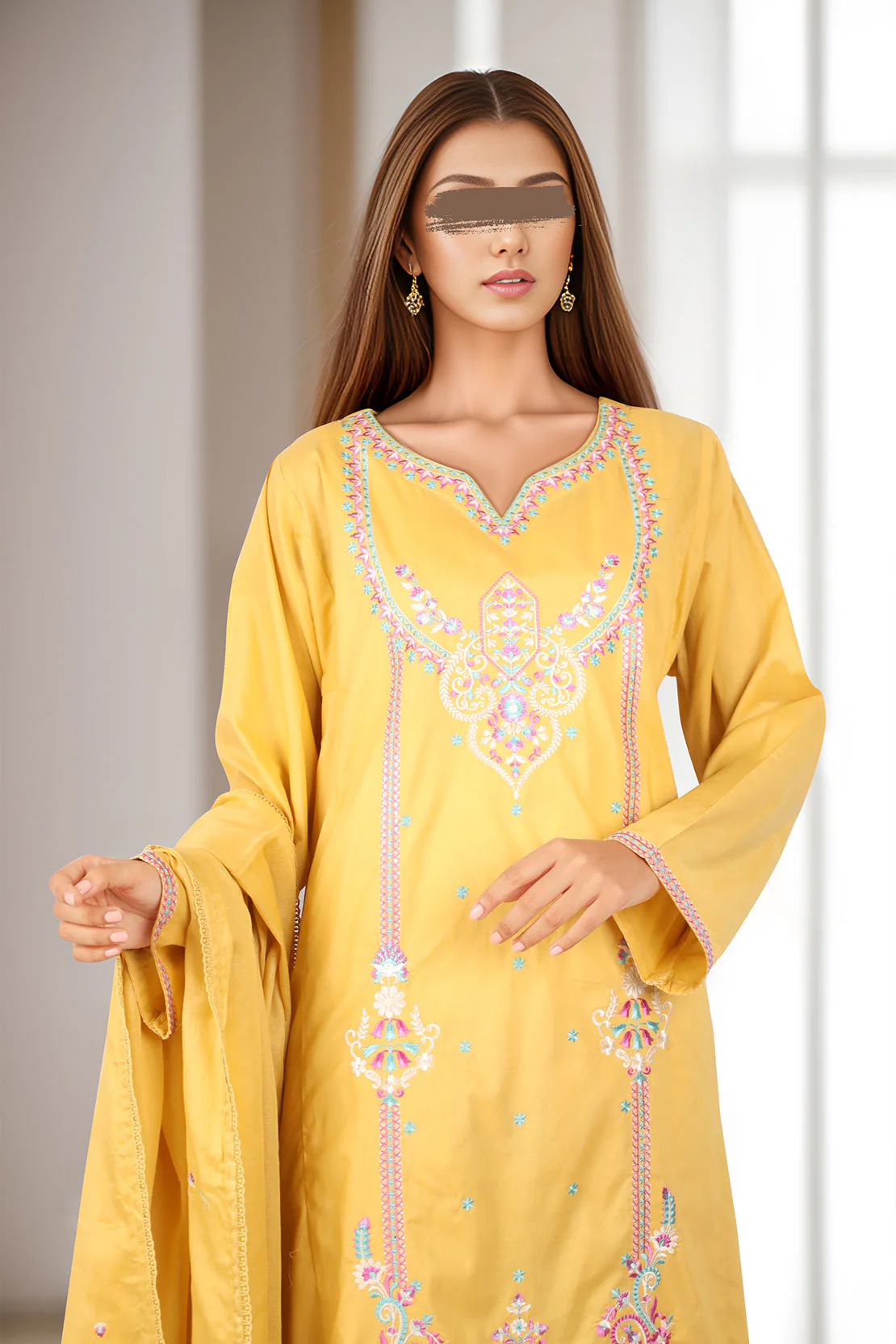 Luxury Pret Embroidered Cotton Stitched 3 Piece - Image 2