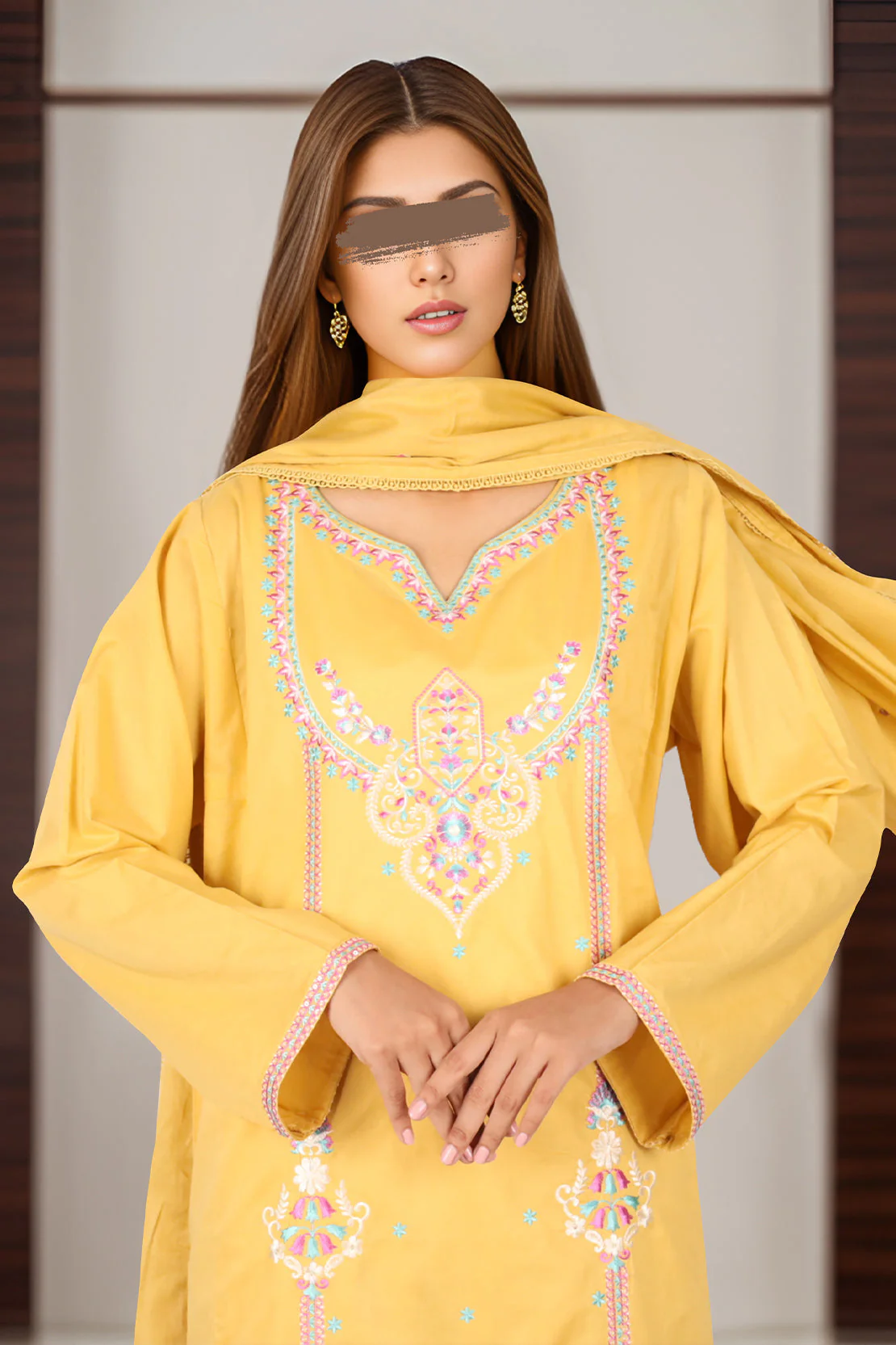 Luxury Pret Embroidered Cotton Stitched 3 Piece - Image 3