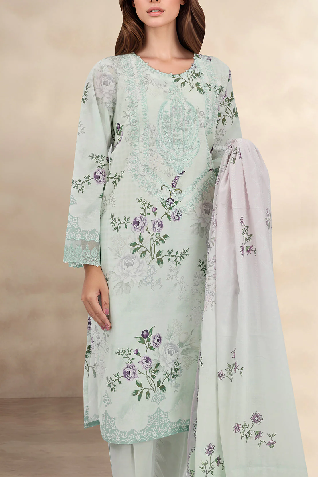 Printed Embroidered Lawn Stitched 3 Piece - Image 2