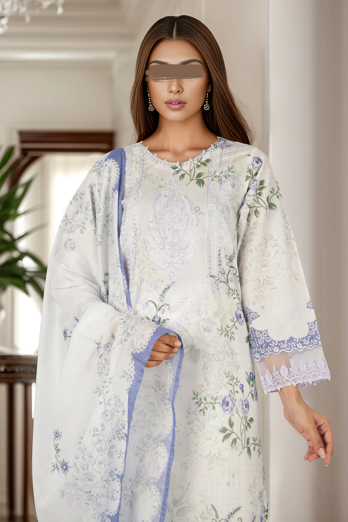 Printed Embroidered Lawn Stitched 3 Piece - Image 2