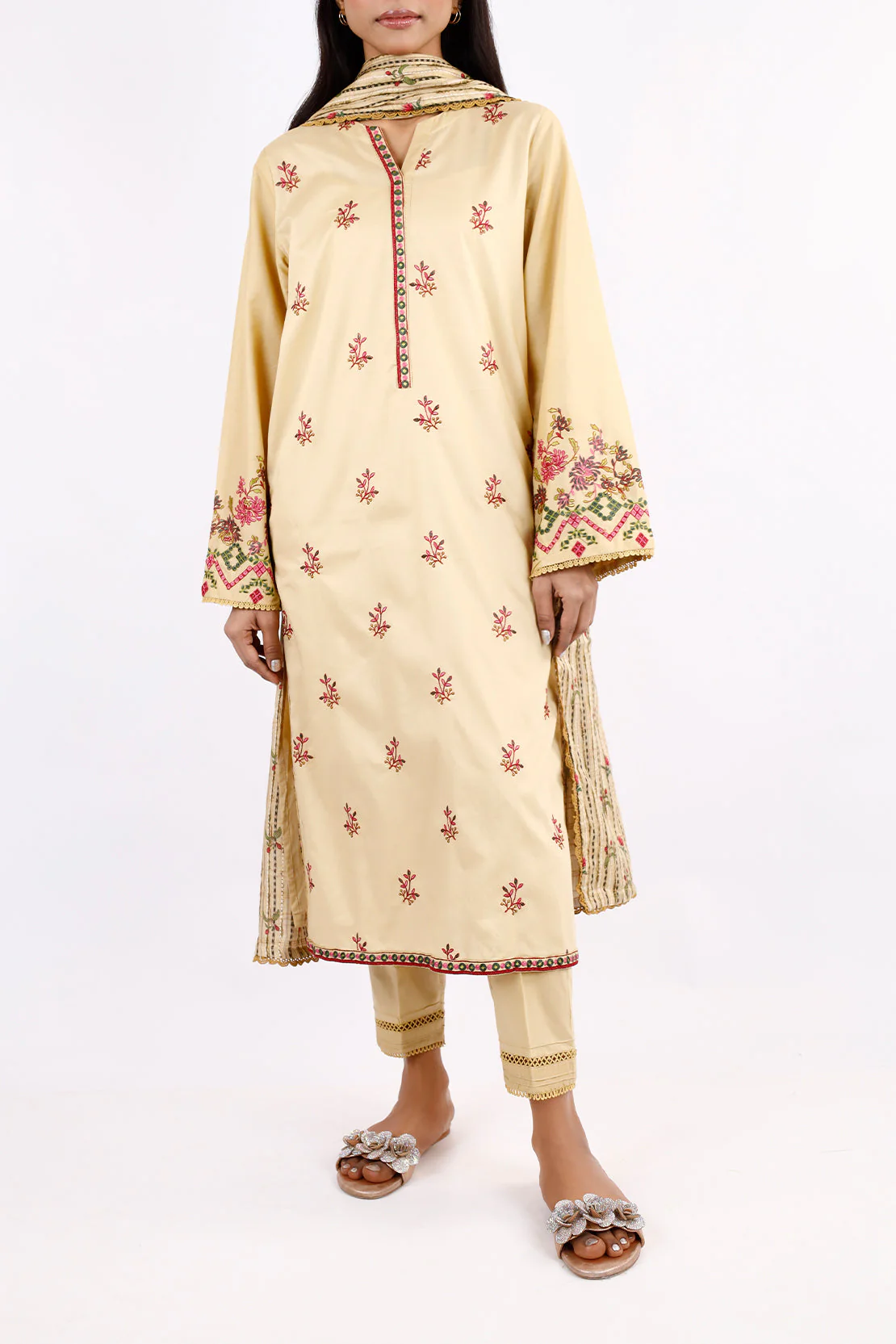 printed Embroidered Cambric Stitched 3 Piece