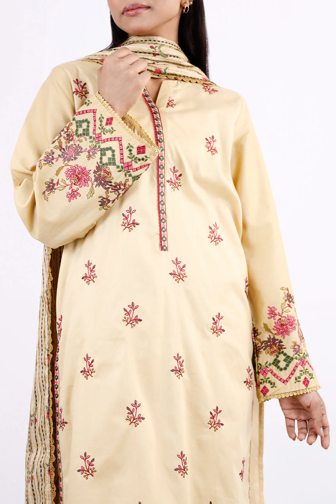 printed Embroidered Cambric Stitched 3 Piece - Image 2