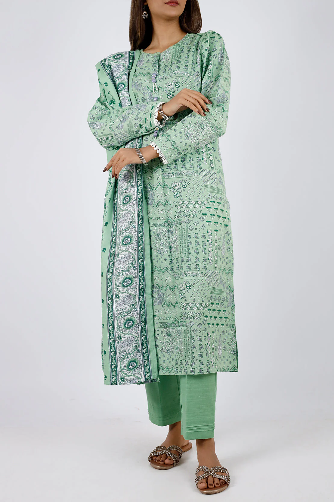 Printed Khaddar Stitched Shirt - Image 2