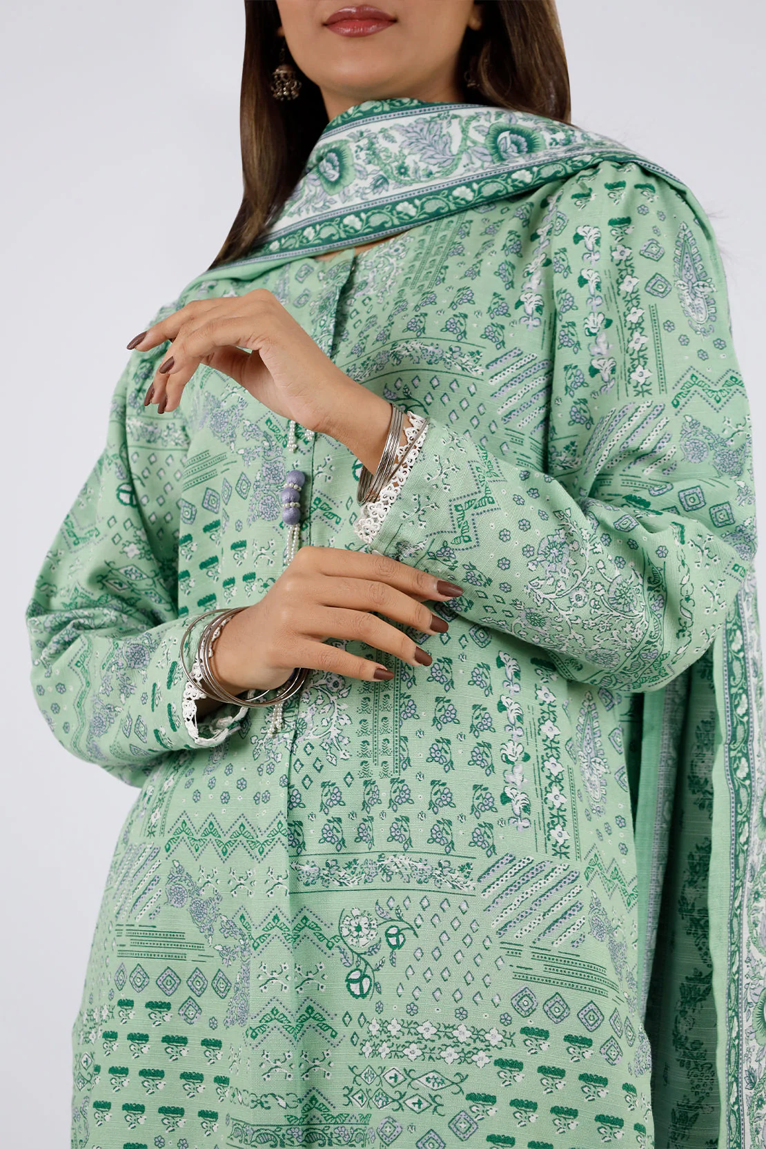 Printed Khaddar Stitched Shirt - Image 3