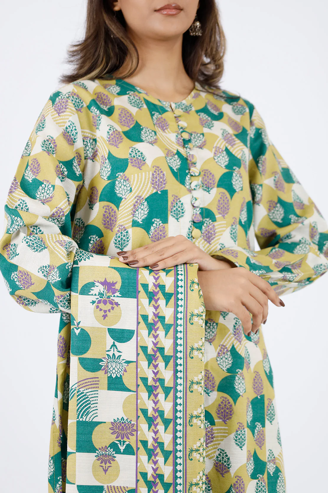 Printed Khaddar Stitched 3 Piece - Image 4