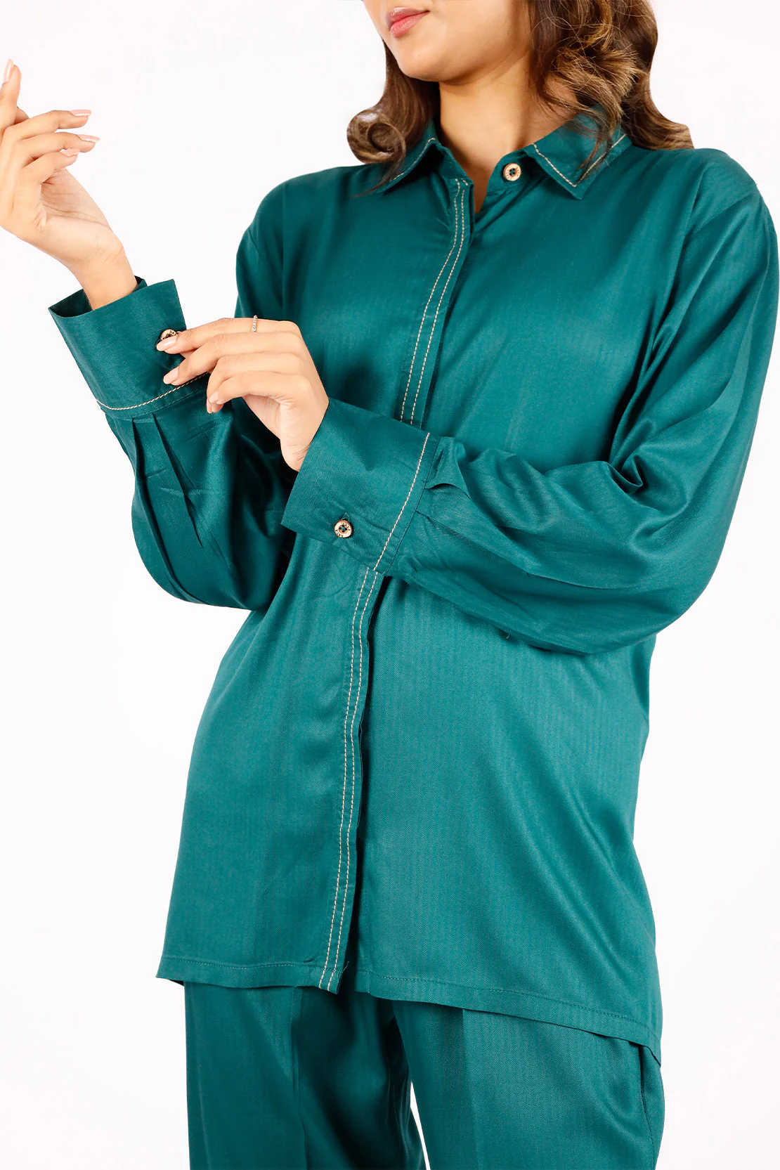 Solid Herringbone Stitched Shirt - Image 2
