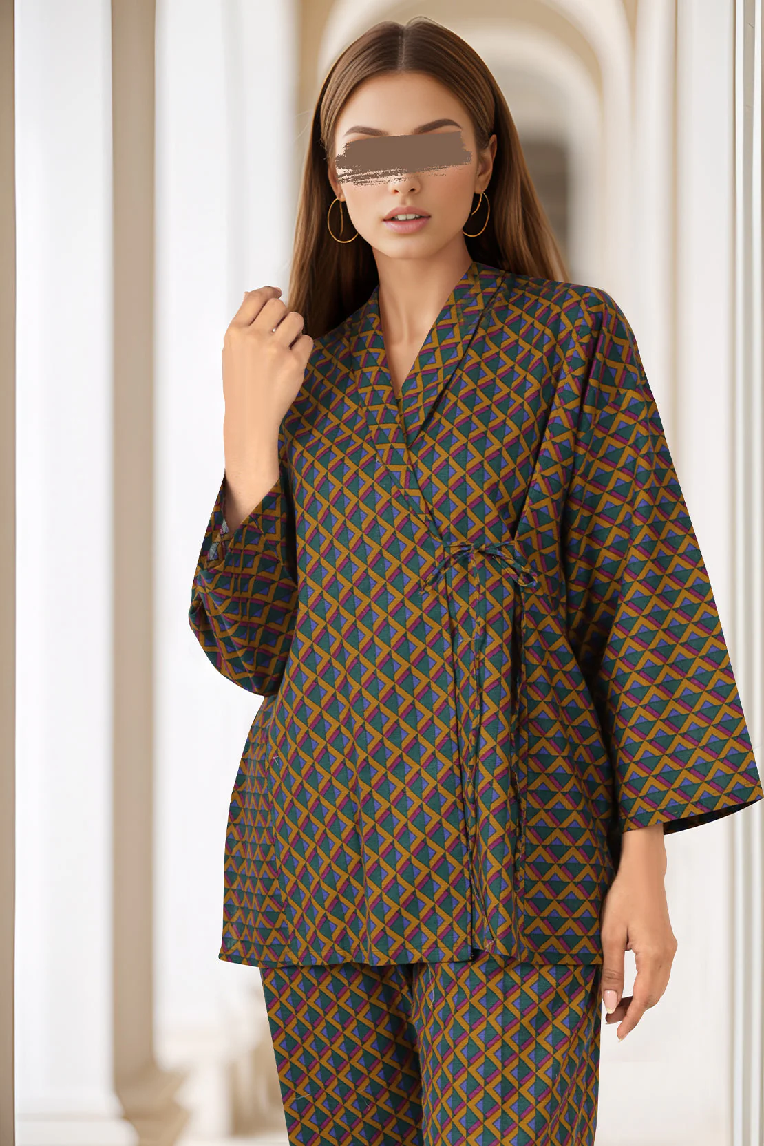 Stitched Printed Khaddar Shirt - Image 3