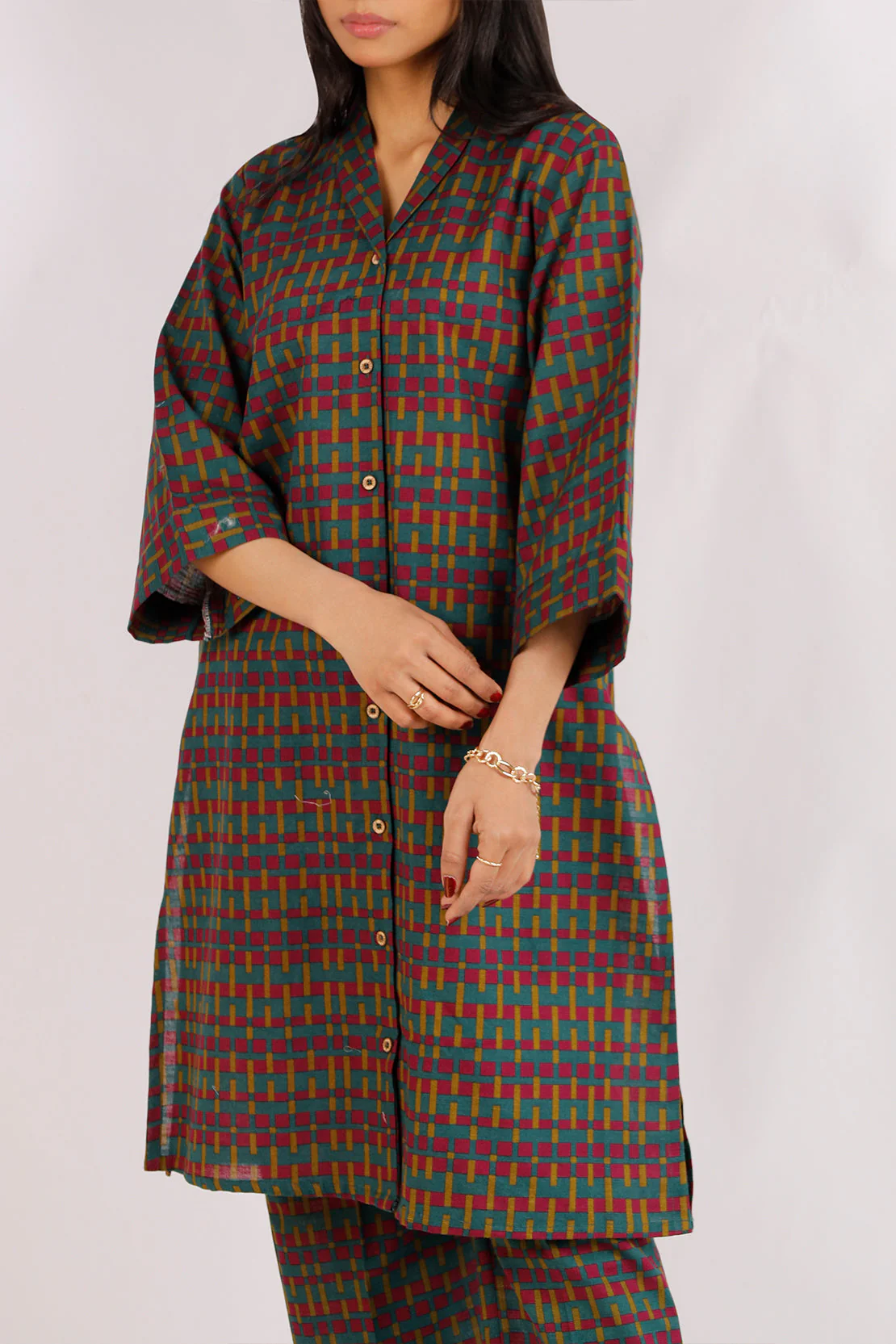 Printed Khaddar Stitched Shirt - Image 5