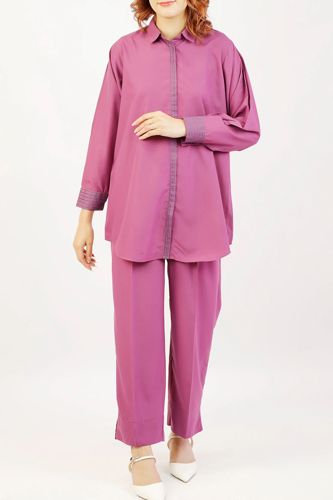 Solid Embroidered Polyester Stitched 2 Piece (Shirt/Trouser) - Image 3