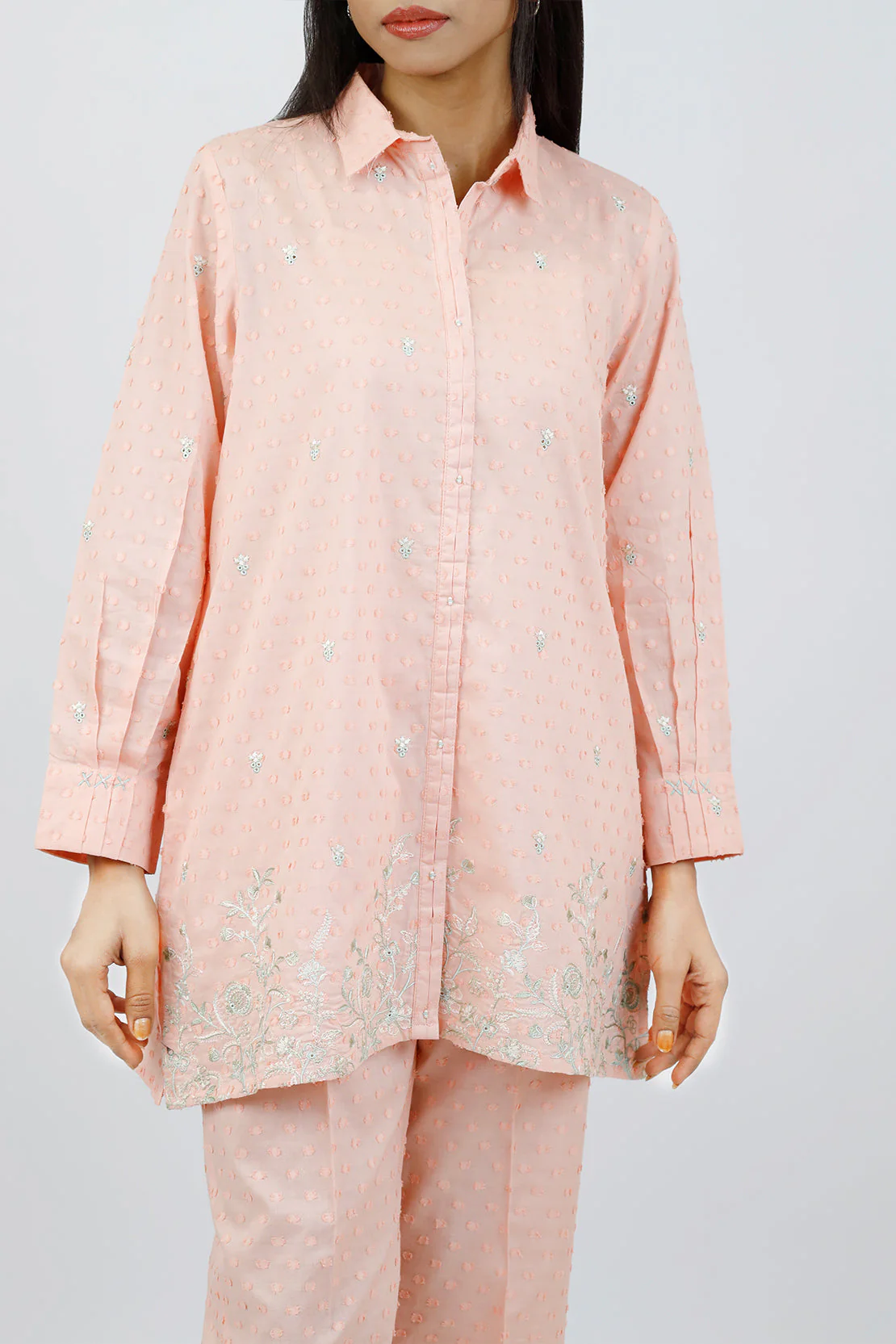 Embroidered Cotton Reverse Jacquard Stitched Shirt Trouser - Image 2