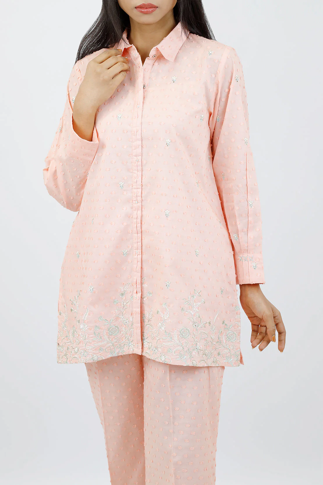 Embroidered Cotton Reverse Jacquard Stitched Shirt Trouser - Image 3