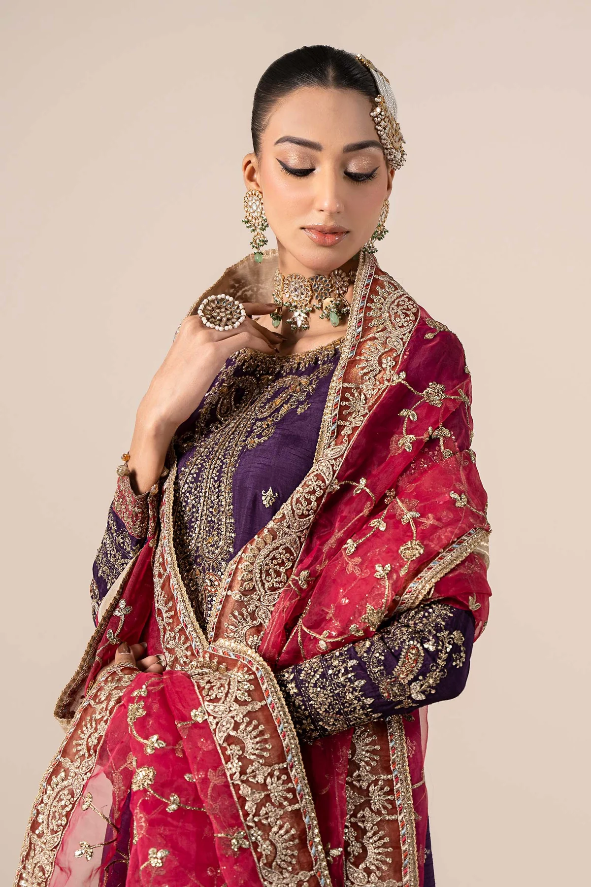 3 Piece Embroidered Raw Silk Suit | SF-EF25-02 - Image 2