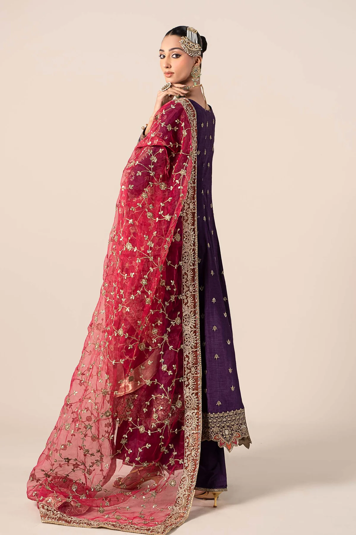 3 Piece Embroidered Raw Silk Suit | SF-EF25-02 - Image 4
