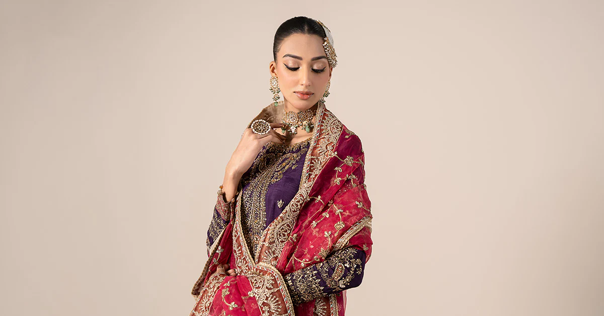 3 Piece Embroidered Raw Silk Suit | SF-EF25-02 - Image 9