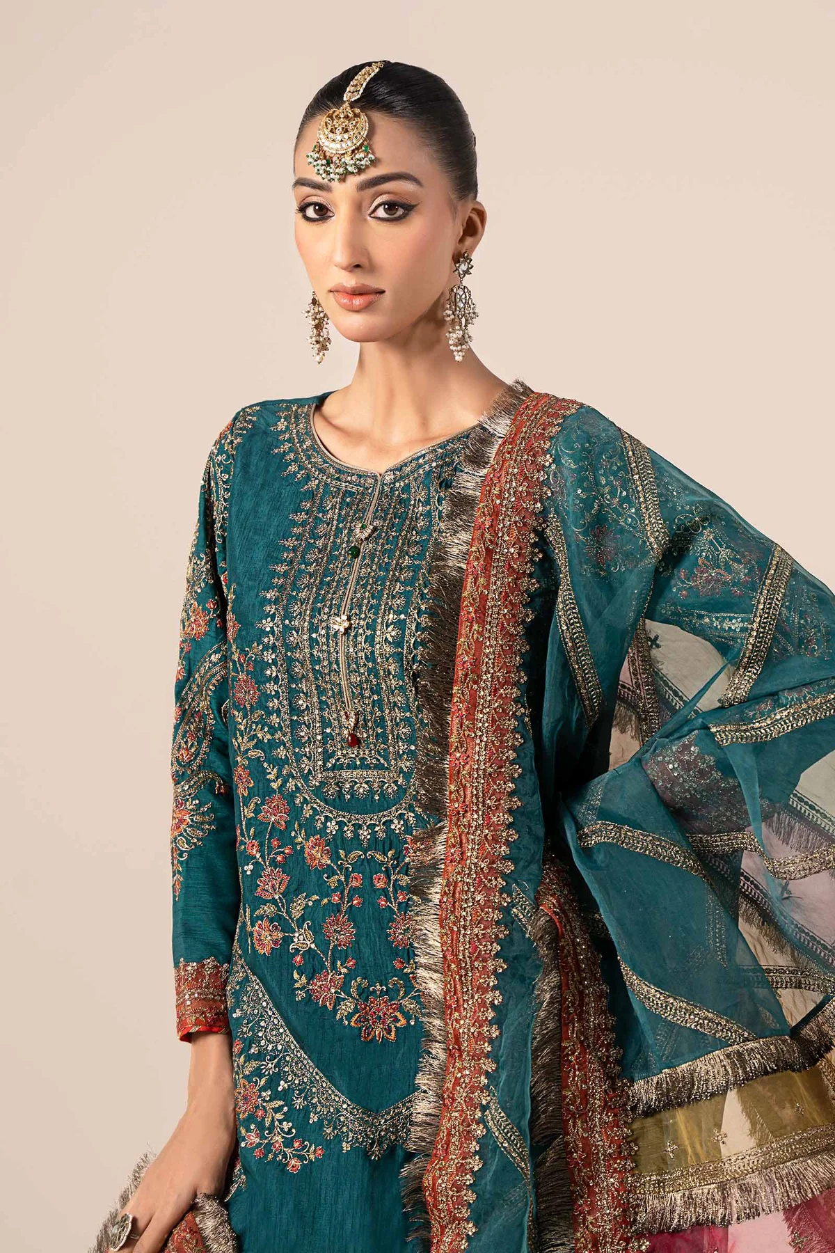 3 Piece Embroidered Raw Silk Suit | SF-W24-25 - Image 3