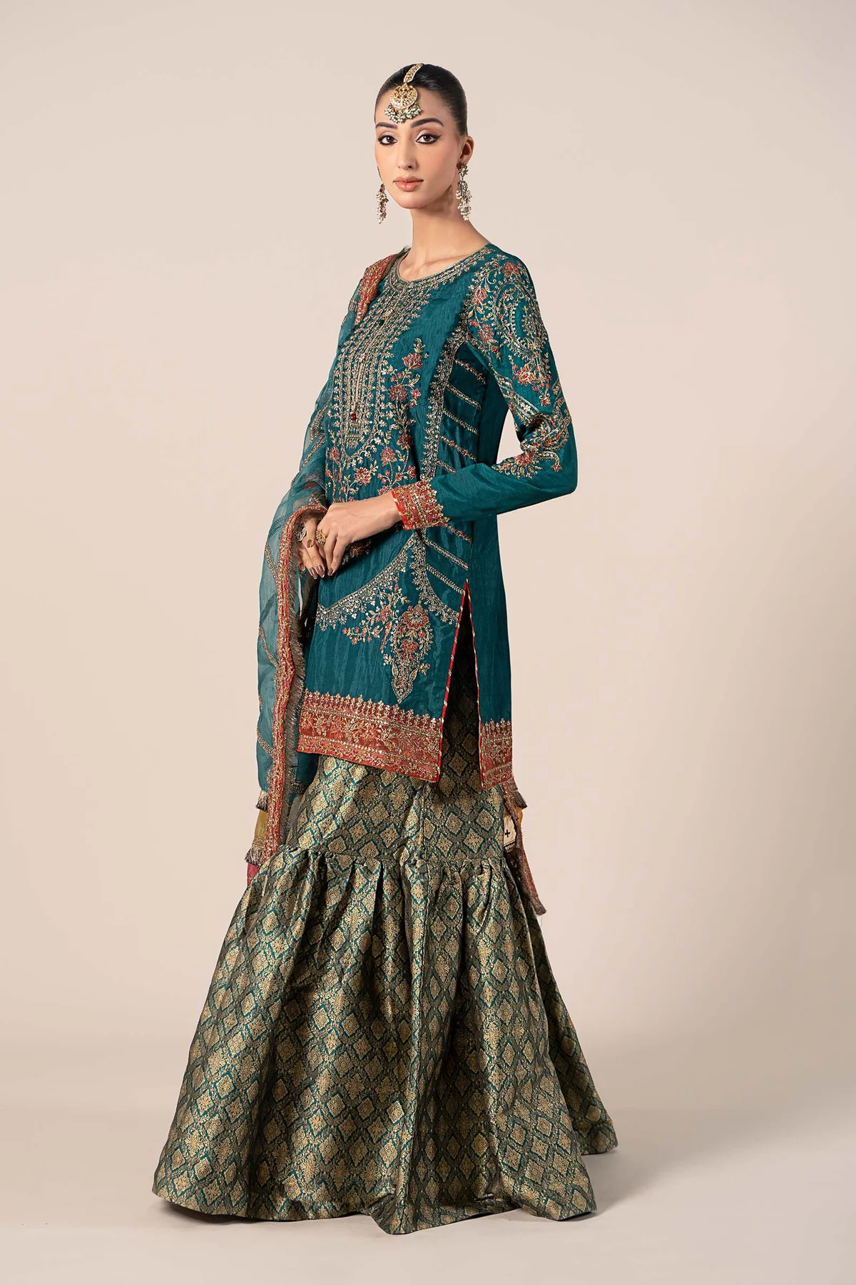 3 Piece Embroidered Raw Silk Suit | SF-W24-25 - Image 4