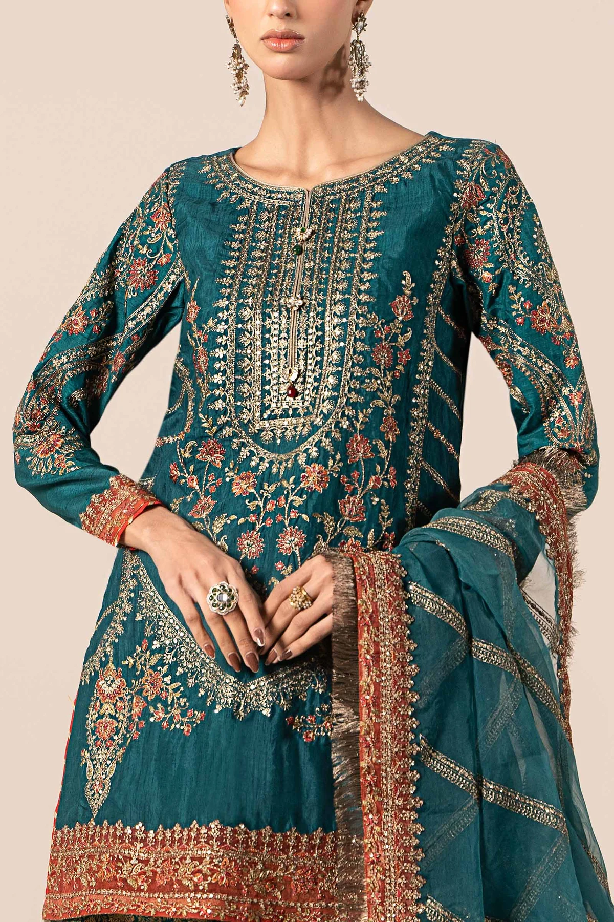 3 Piece Embroidered Raw Silk Suit | SF-W24-25 - Image 5
