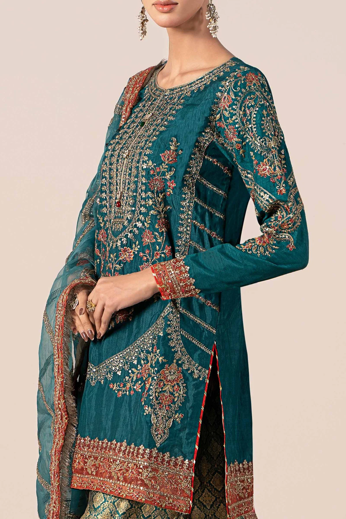 3 Piece Embroidered Raw Silk Suit | SF-W24-25 - Image 6