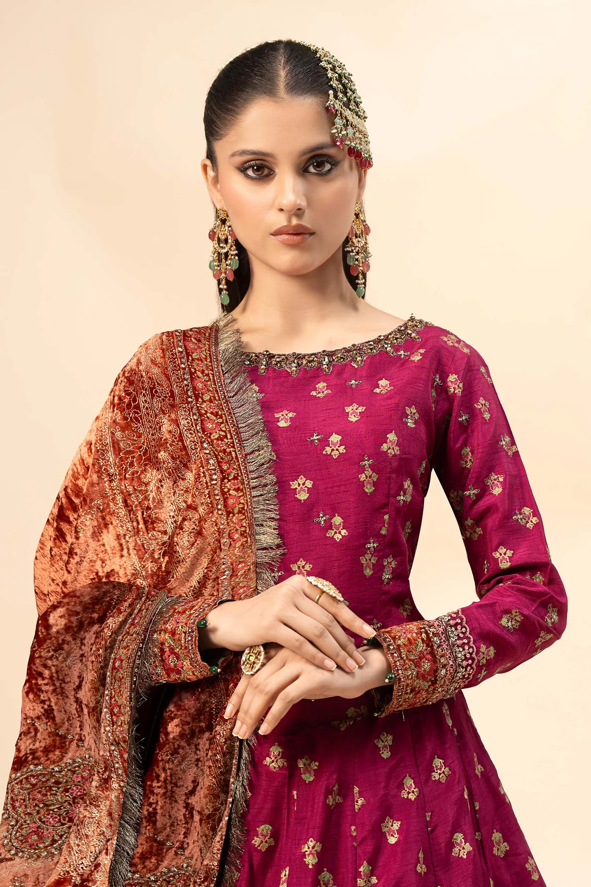 3 Piece Embroidered Raw Silk Suit | SF-W24-26 - Image 2