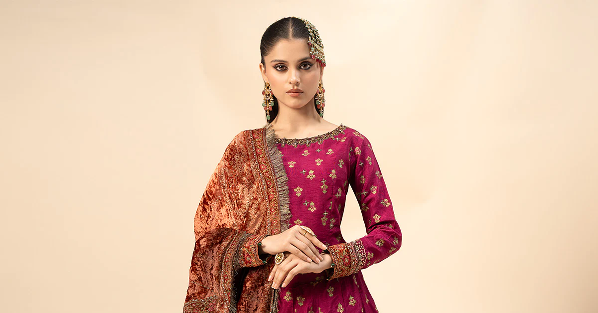 3 Piece Embroidered Raw Silk Suit | SF-W24-26 - Image 6