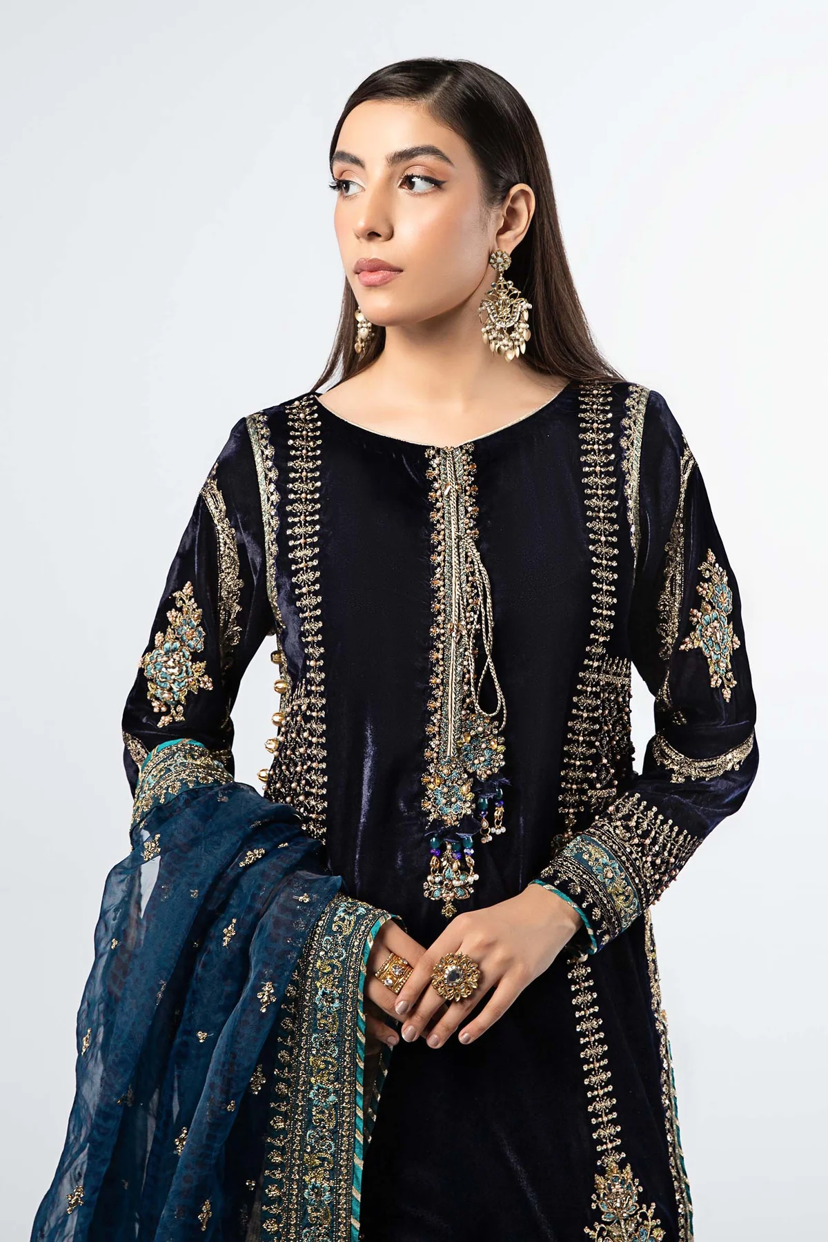 3 Piece Embroidered Velvet Suit | SF-W24-34 - Image 2
