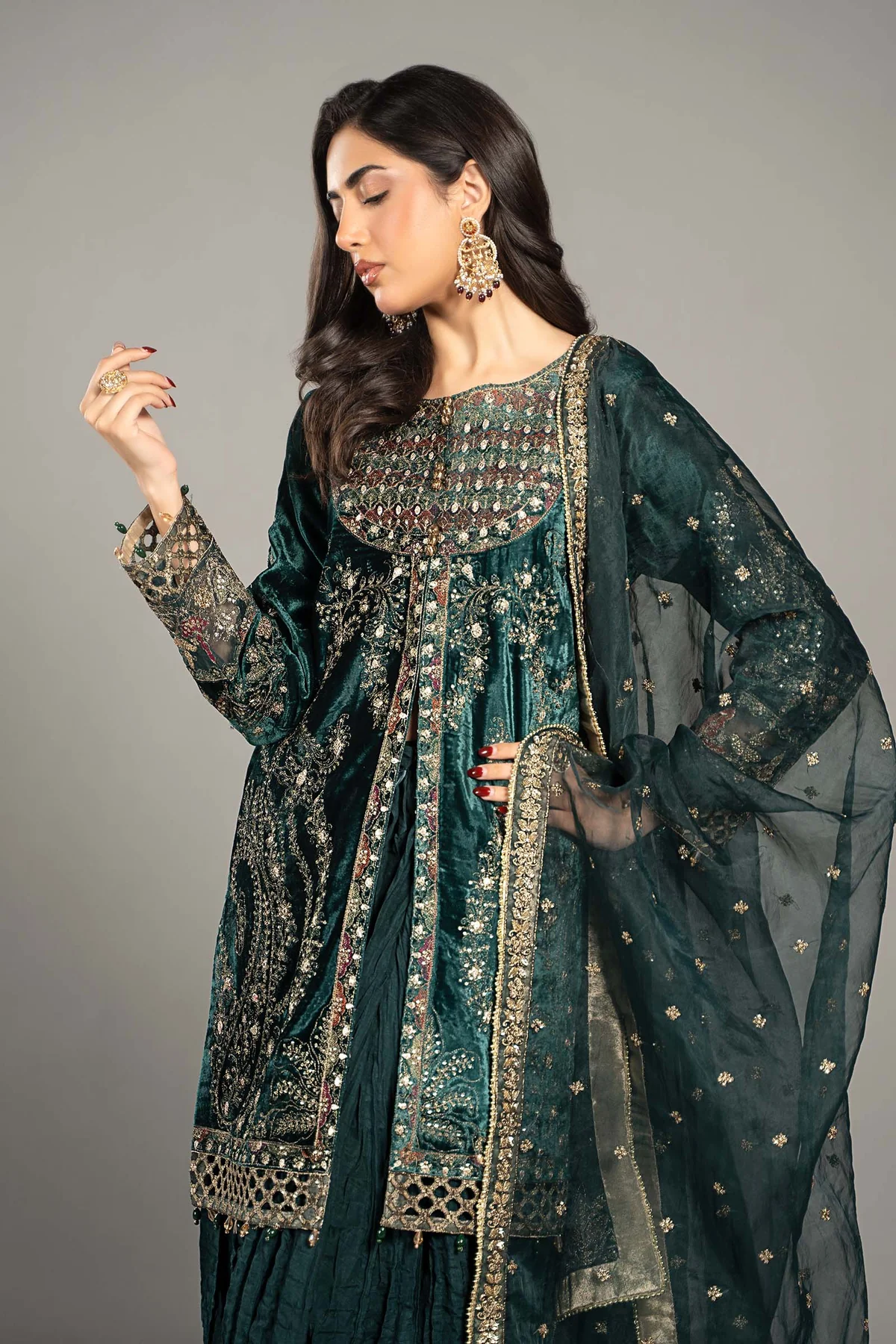 3 Piece Embroidered Velvet Suit | SF-W24-87 - Image 2