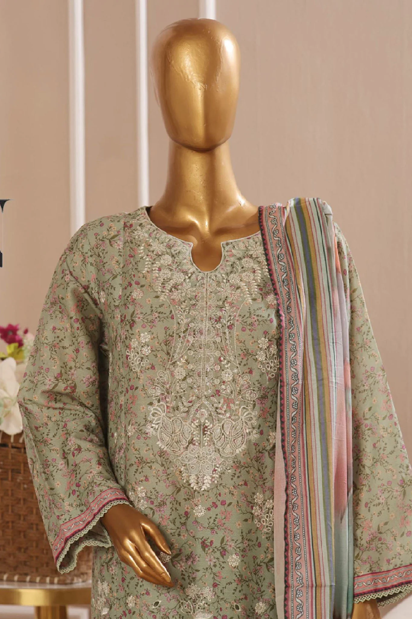 Eid Ke Rang By Bin Saeed Stitched 3 Piece Chikankari Lawn Collection'2025-SM-1777-Green - Image 2