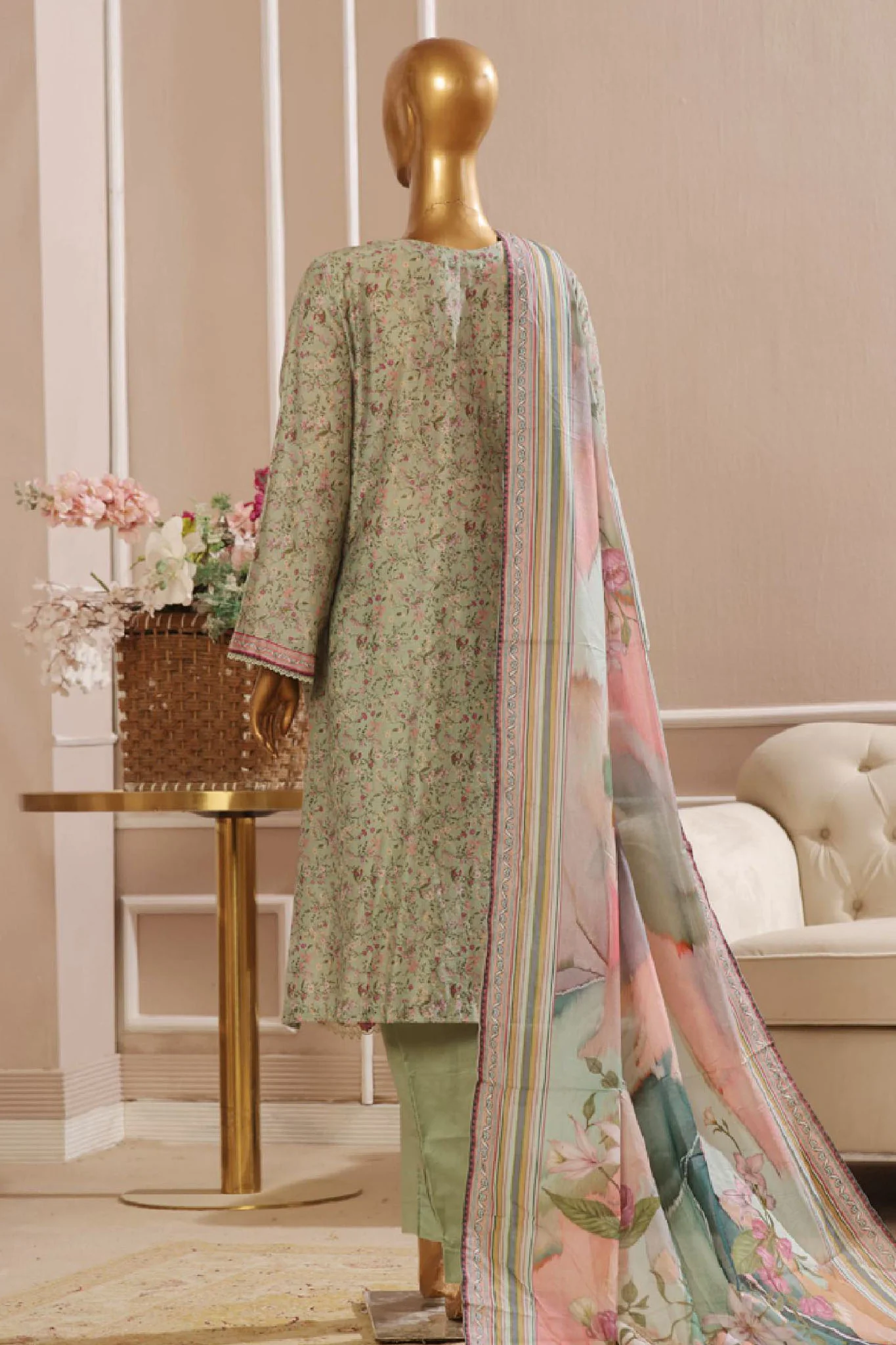 Eid Ke Rang By Bin Saeed Stitched 3 Piece Chikankari Lawn Collection'2025-SM-1777-Green - Image 3