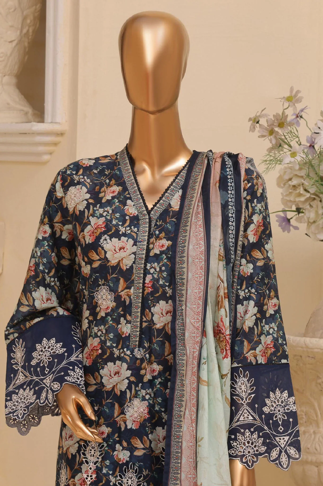 Eid Ke Rang By Bin Saeed Stitched 3 Piece Chikankari Lawn Collection'2025-SM-1781-Blue - Image 2