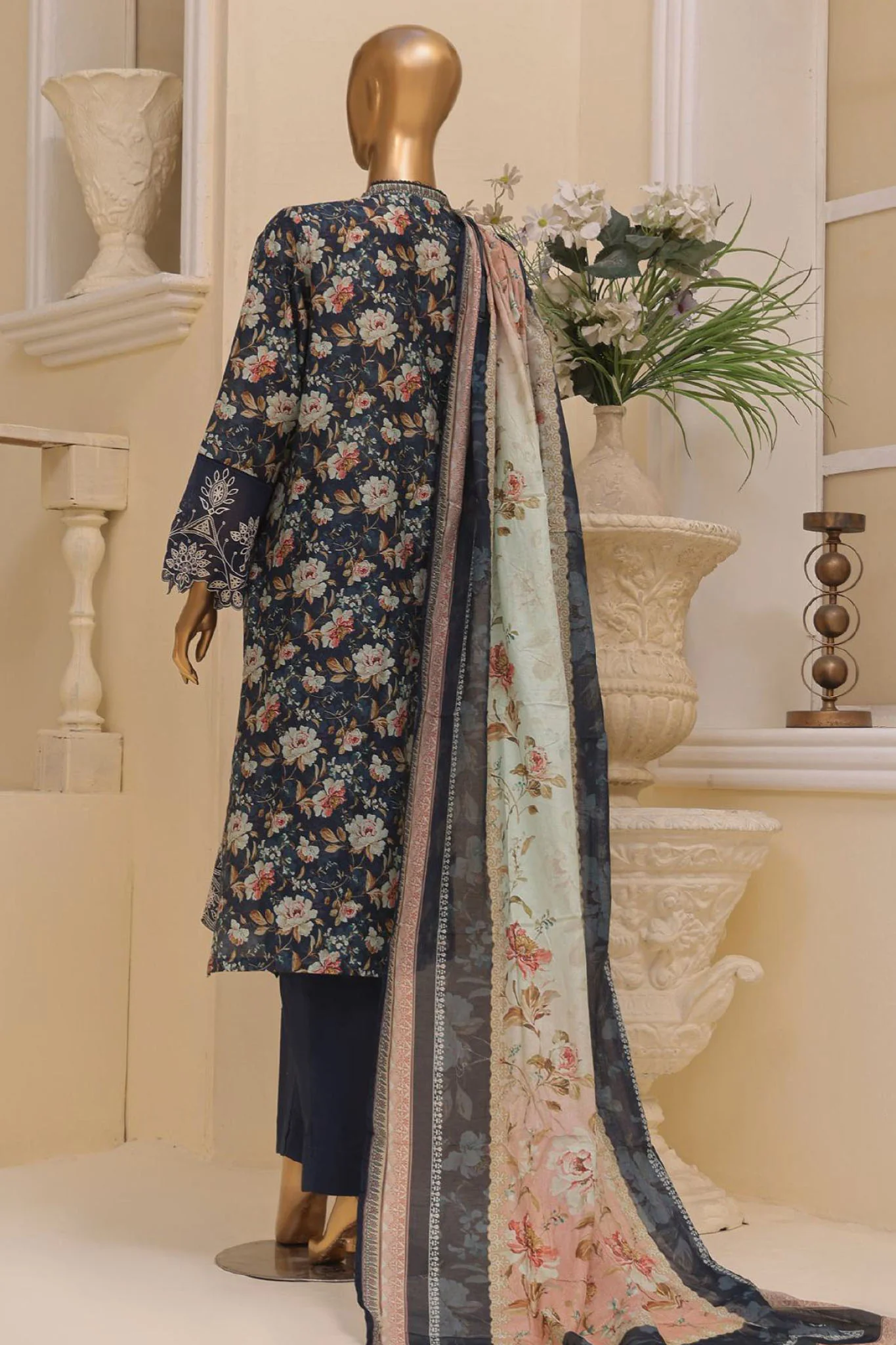 Eid Ke Rang By Bin Saeed Stitched 3 Piece Chikankari Lawn Collection'2025-SM-1781-Blue - Image 3