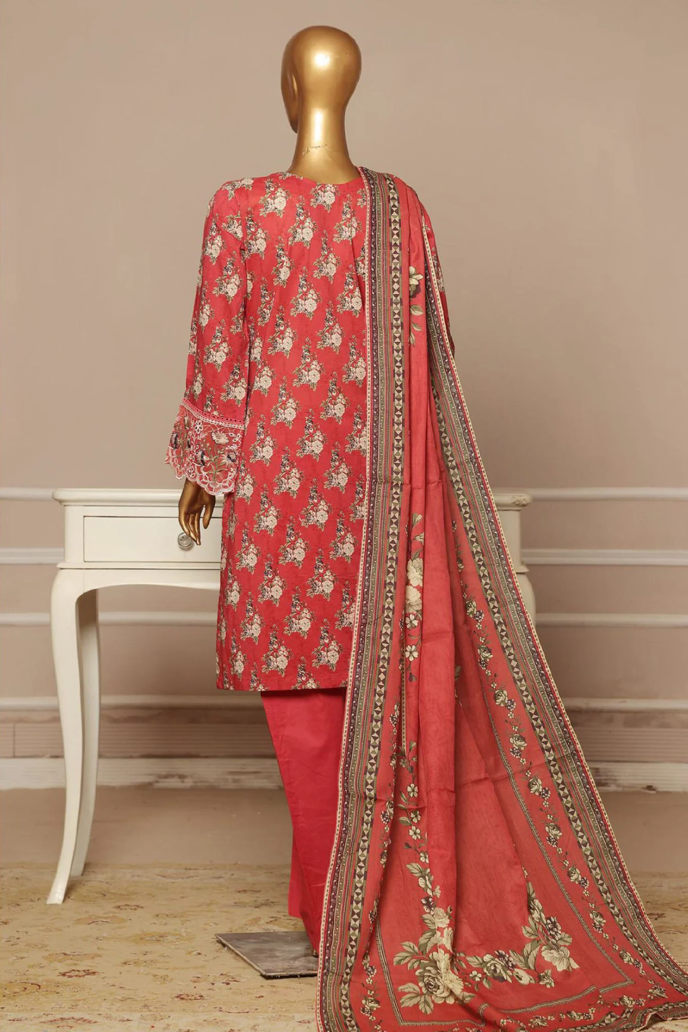 Eid Ke Rang By Bin Saeed Stitched 3 Piece Chikankari Lawn Collection'2025-SM-1783-Red - Image 2