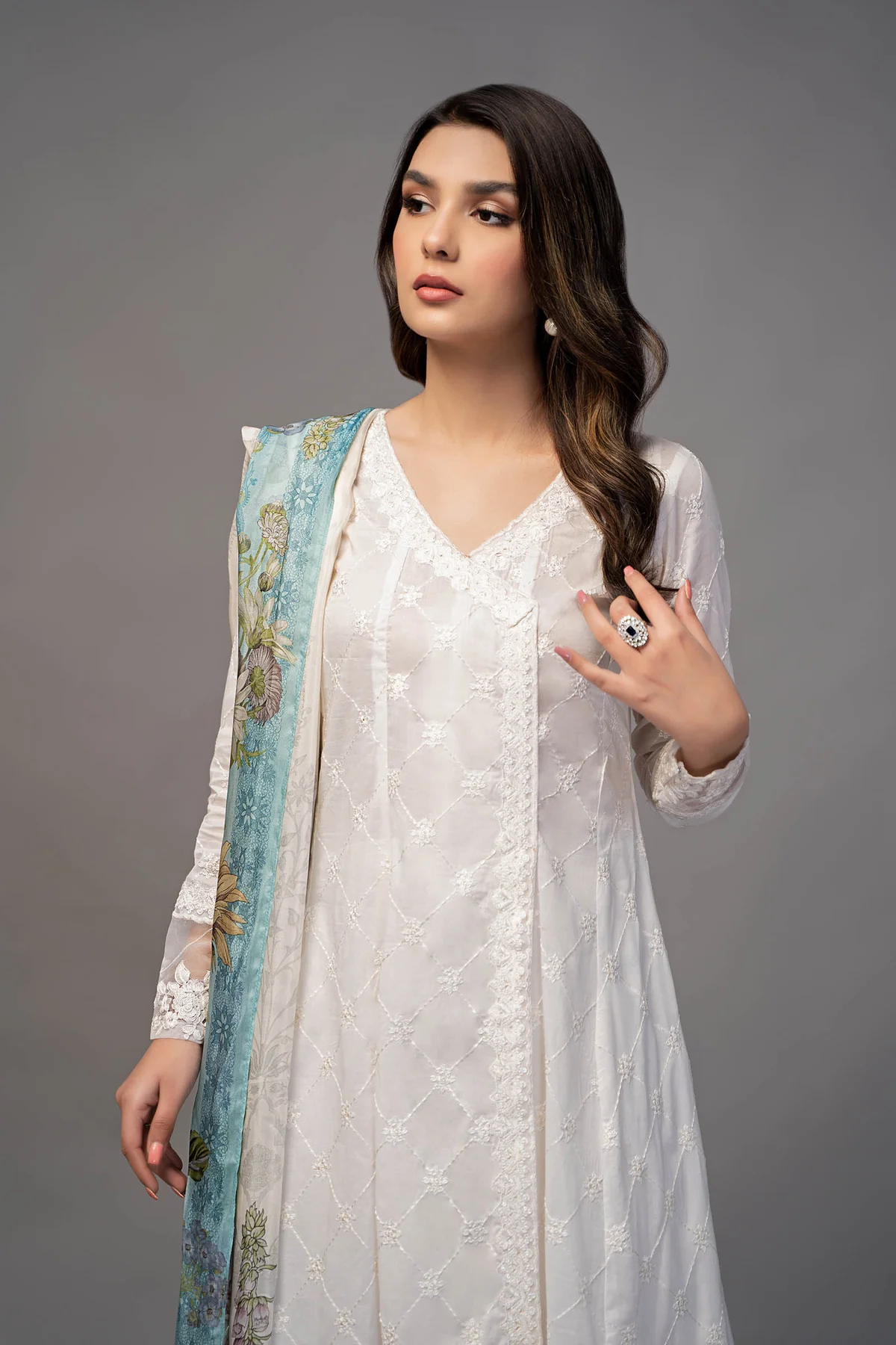 3 Piece Embroidered Suit | DW-EF23-23R1 - Image 2