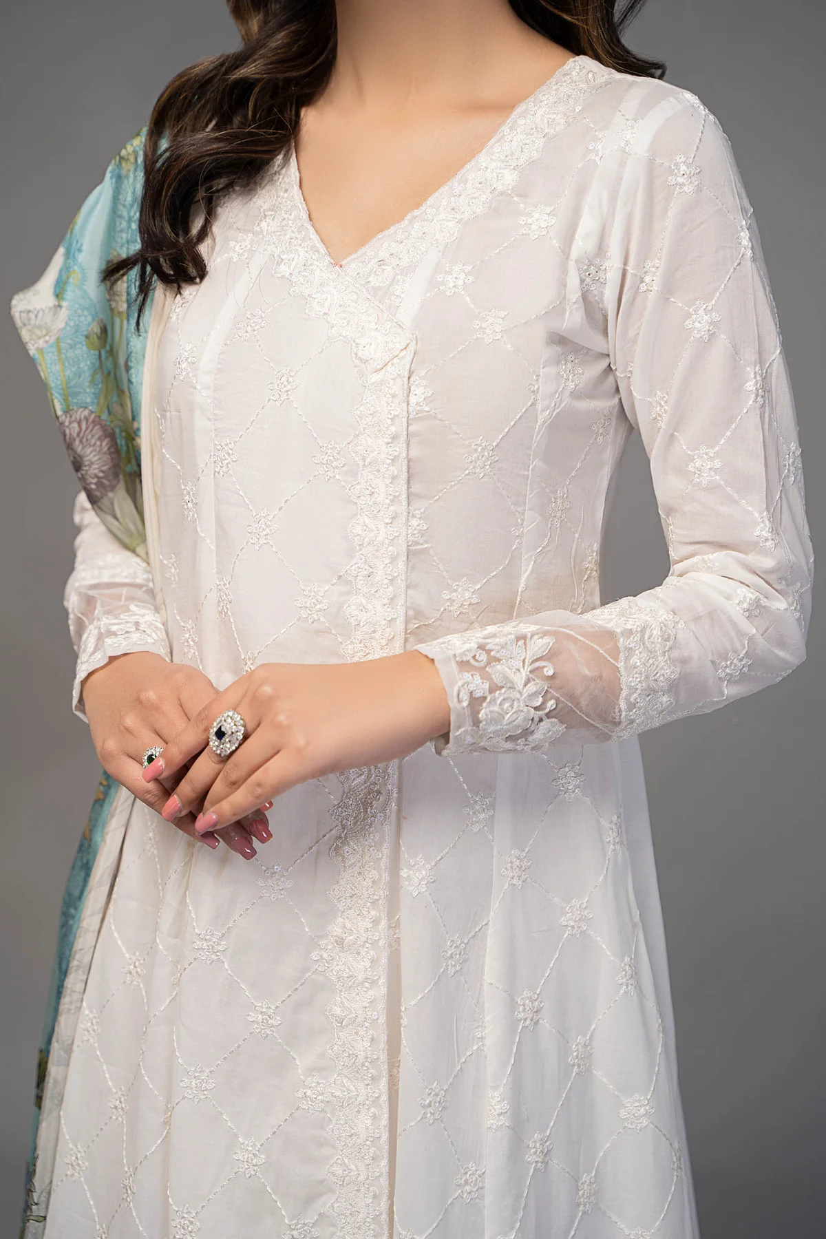 3 Piece Embroidered Suit | DW-EF23-23R1 - Image 3