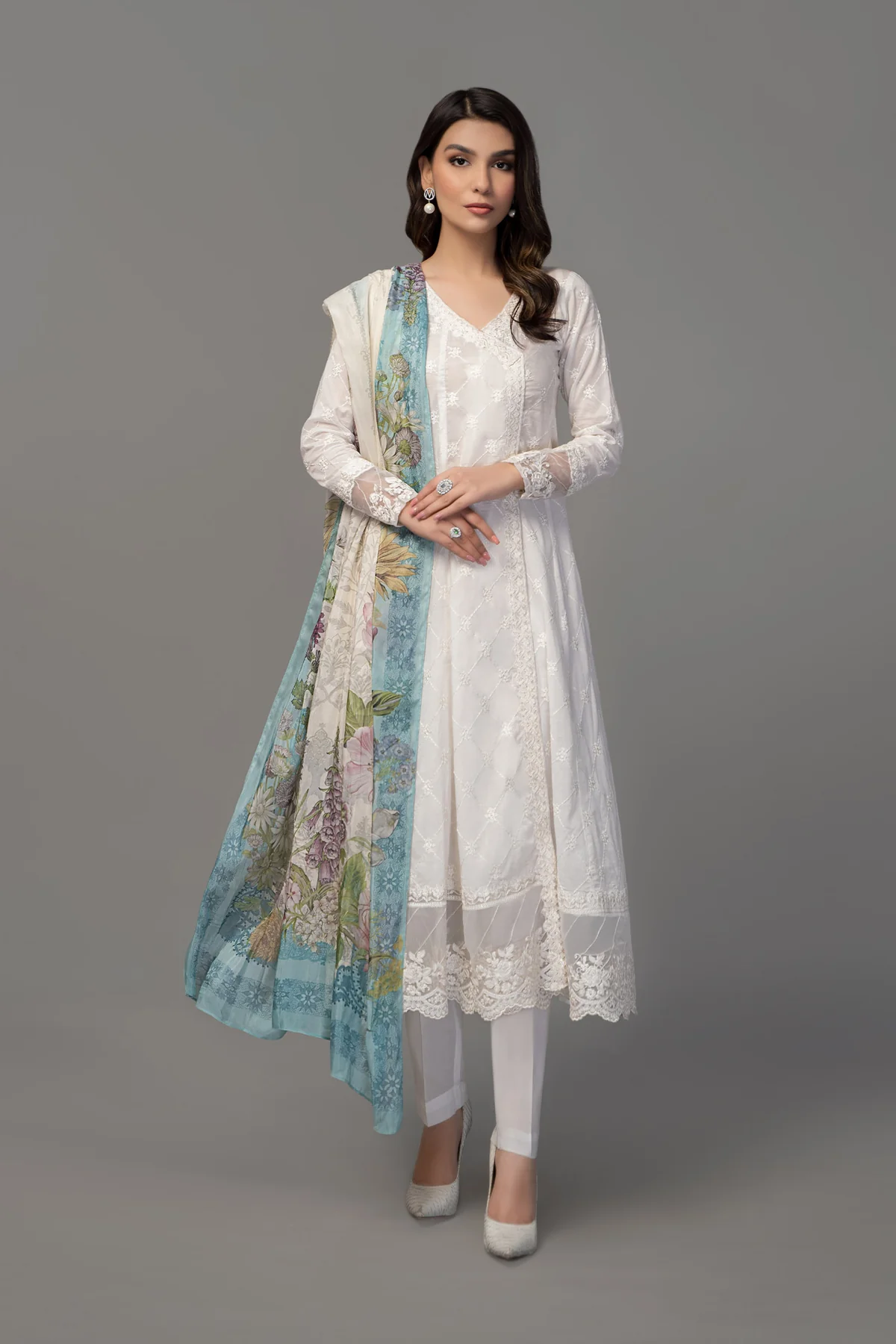 3 Piece Embroidered Suit | DW-EF23-23R1 - Image 5