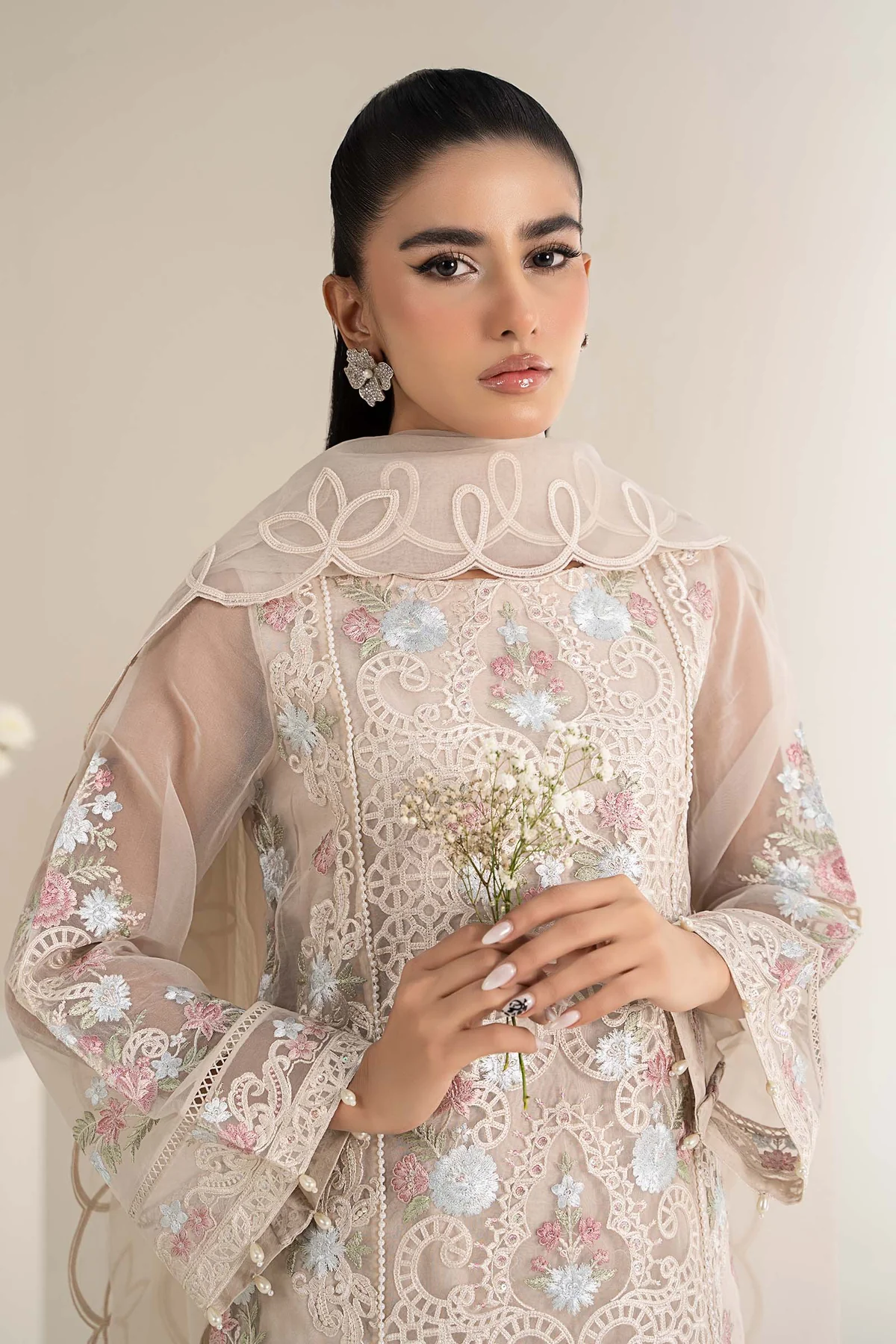 3 Piece Embroidered Organza Suit | DW-EF25-02 - Image 2