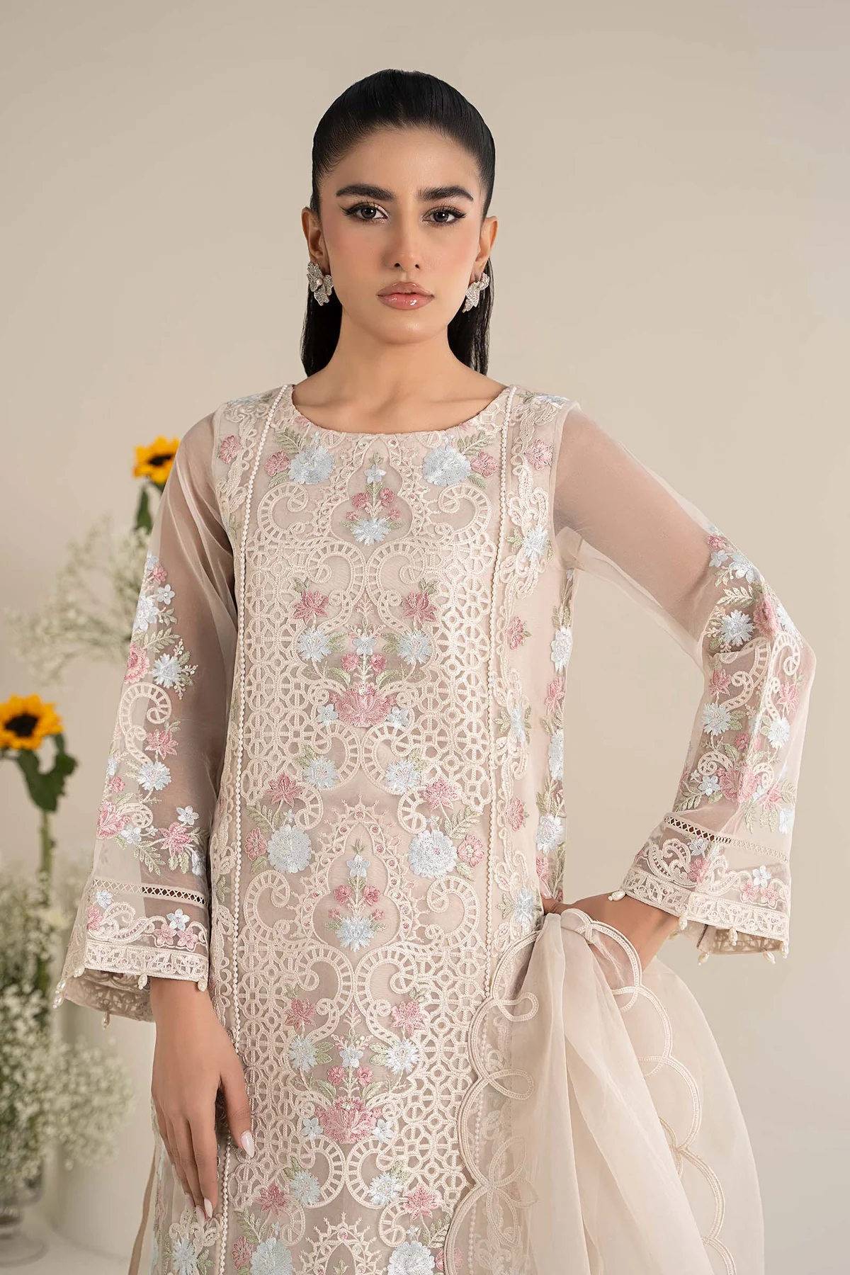 3 Piece Embroidered Organza Suit | DW-EF25-02 - Image 3