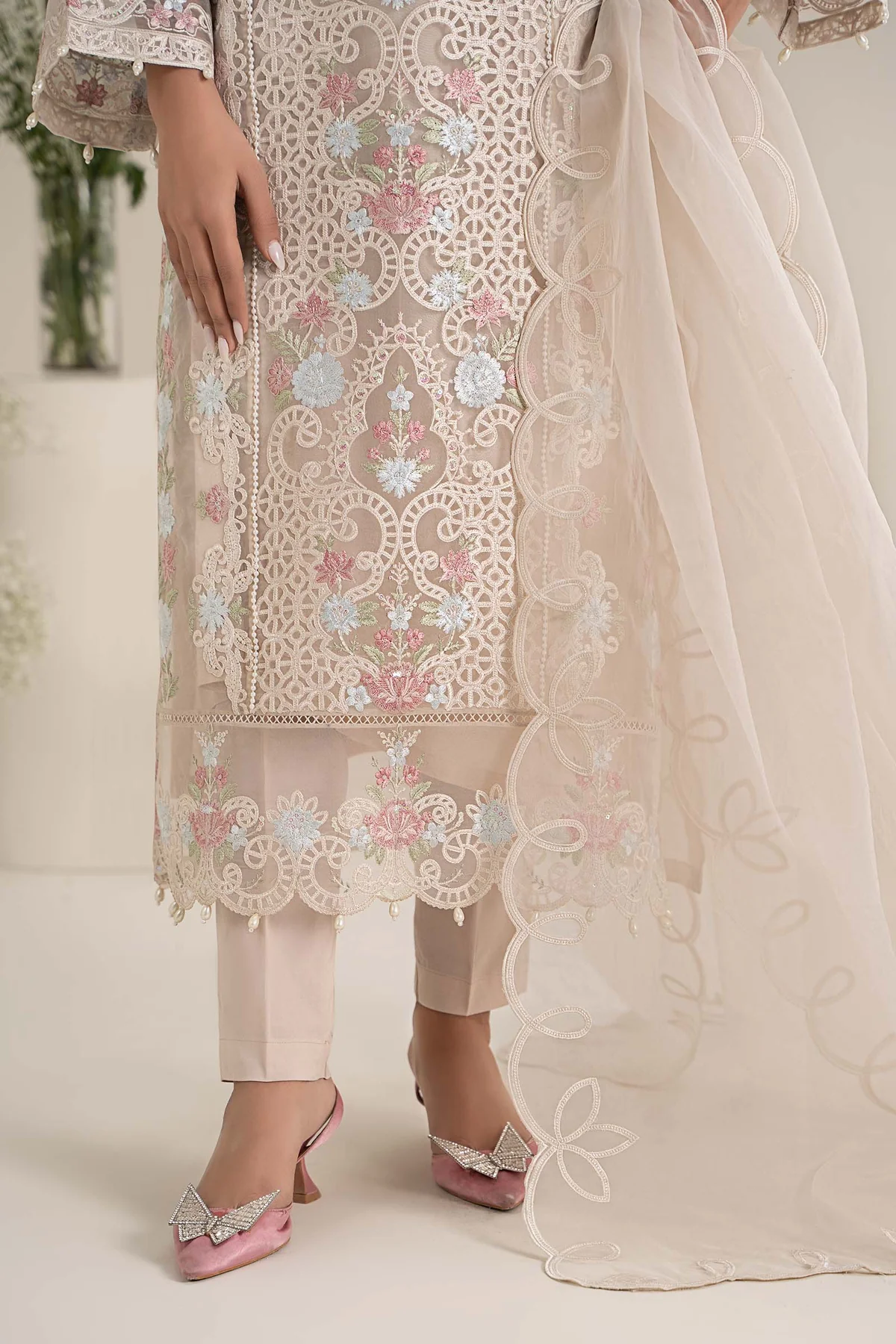 3 Piece Embroidered Organza Suit | DW-EF25-02 - Image 4