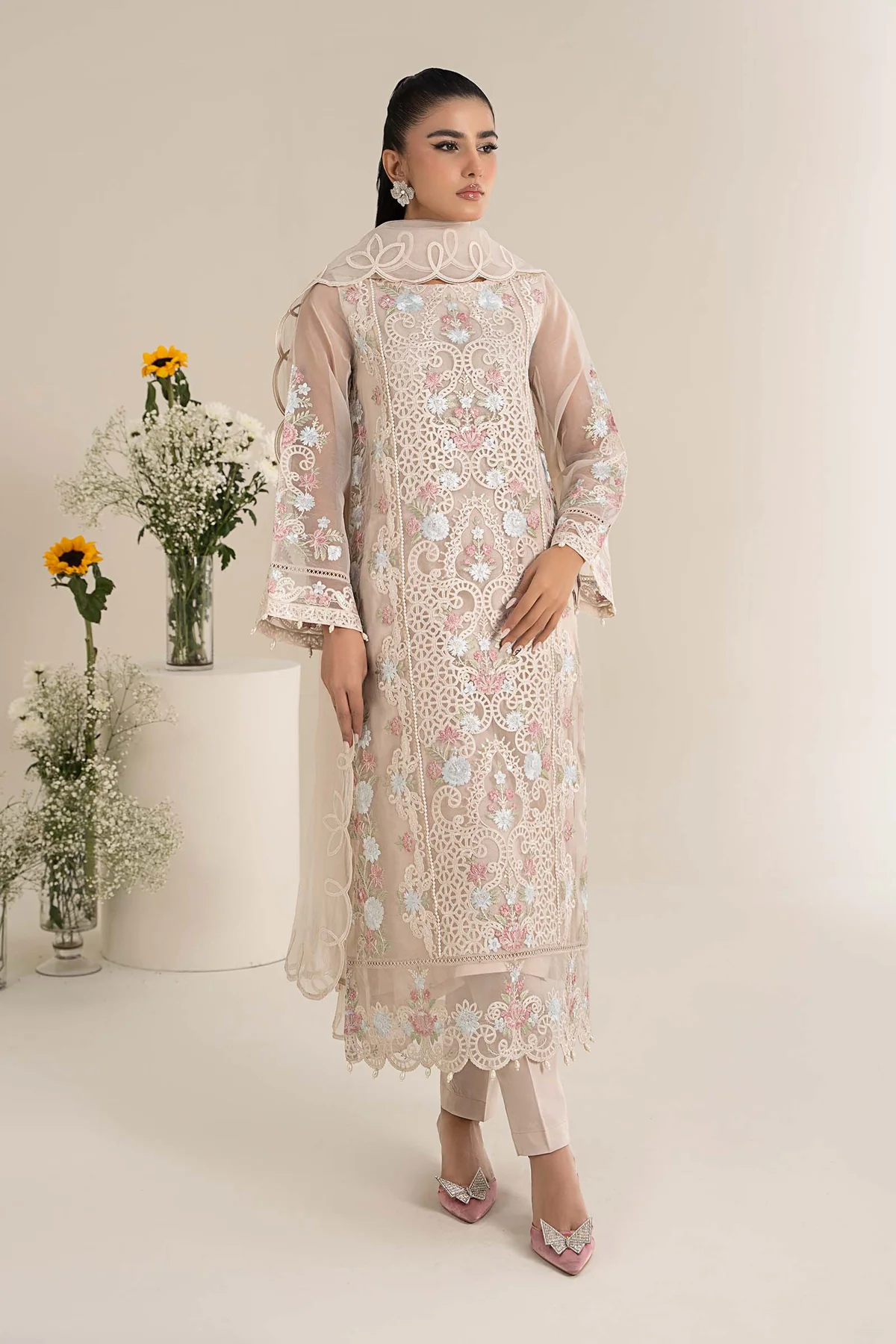 3 Piece Embroidered Organza Suit | DW-EF25-02 - Image 5