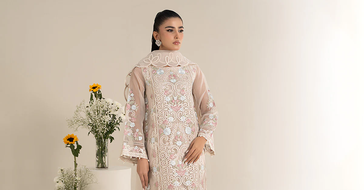 3 Piece Embroidered Organza Suit | DW-EF25-02 - Image 8