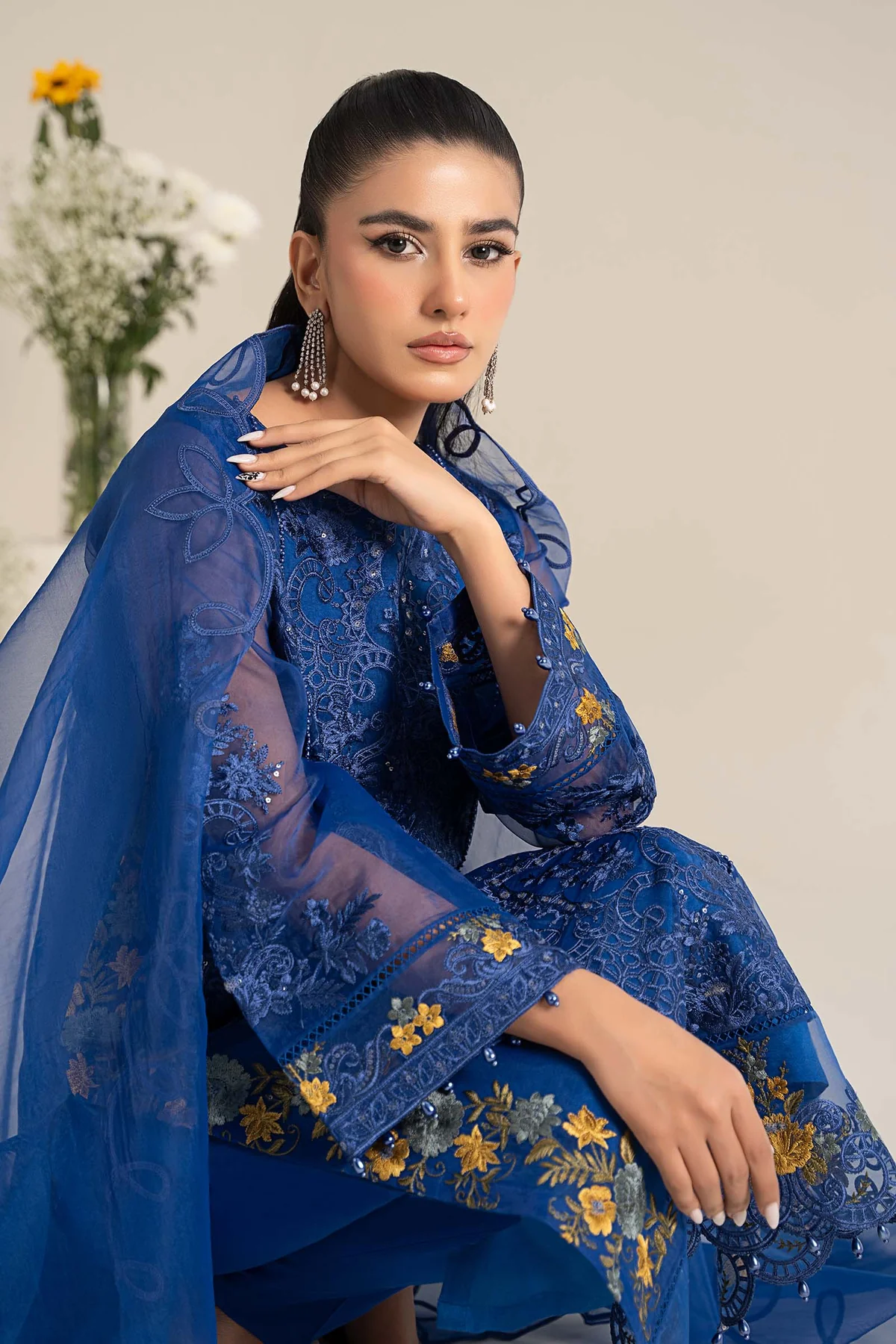 3 Piece Embroidered Organza Suit | DW-EF25-02 - Image 2