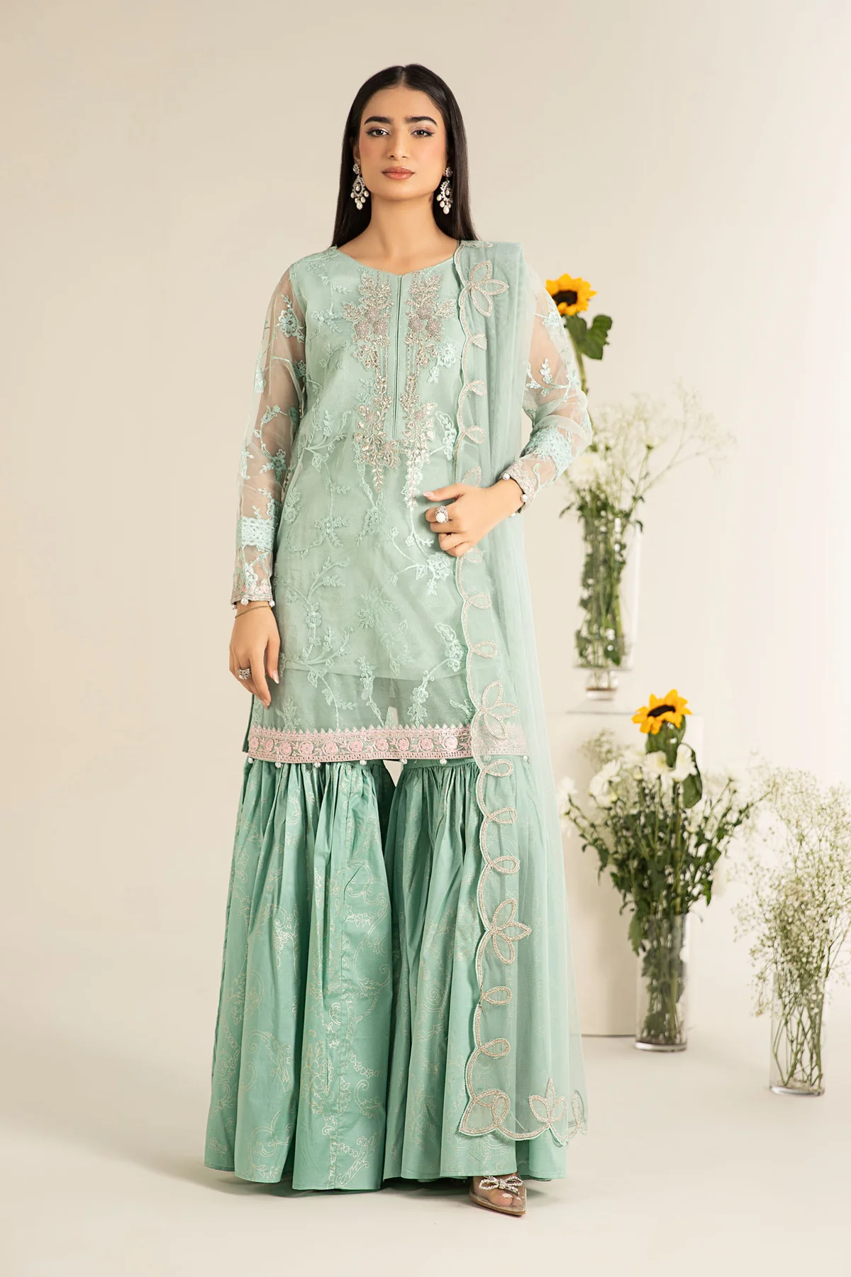 3 Piece Embroidered Cotton Silk Suit | DW-EF25-17