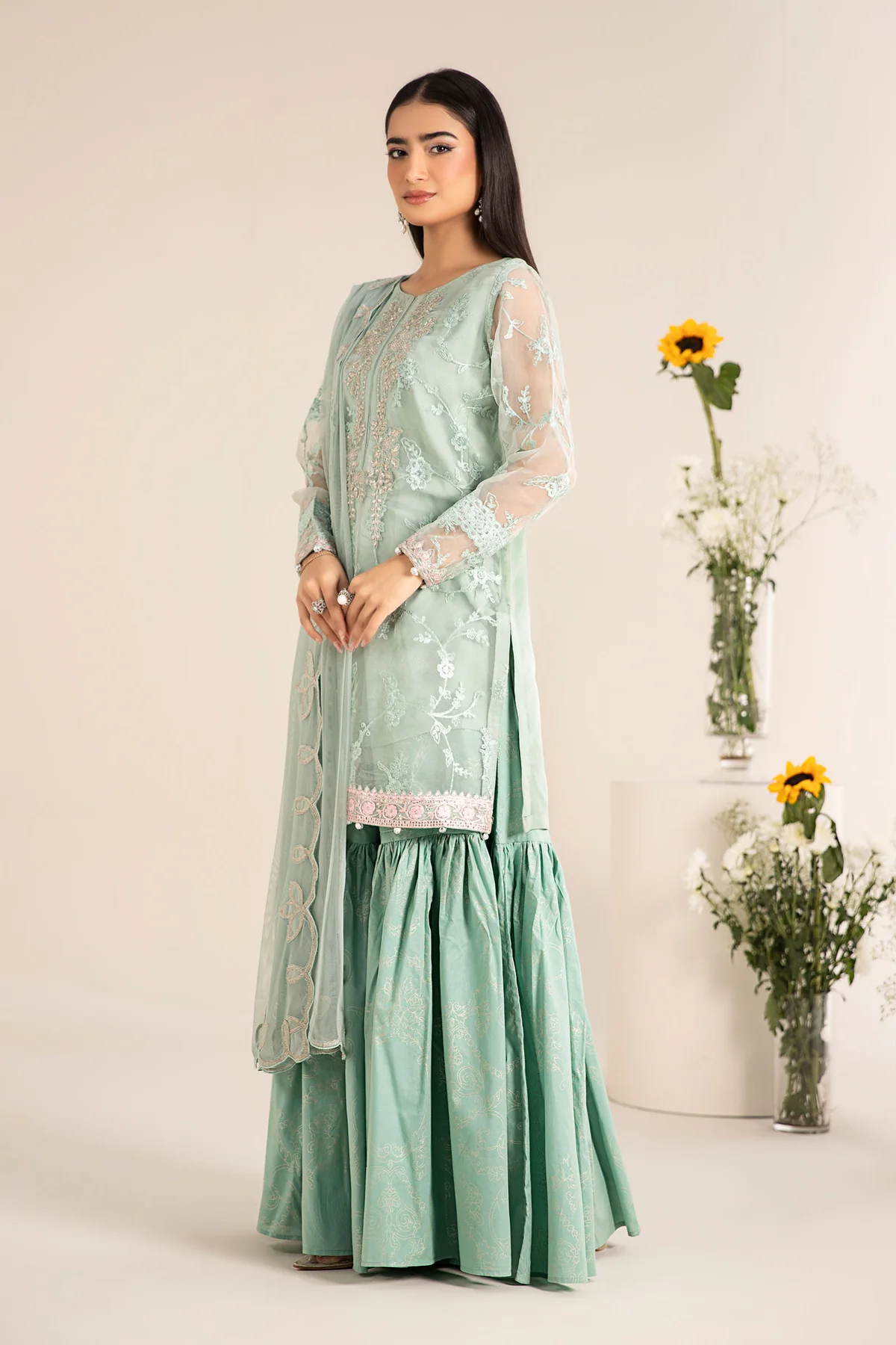 3 Piece Embroidered Cotton Silk Suit | DW-EF25-17 - Image 3