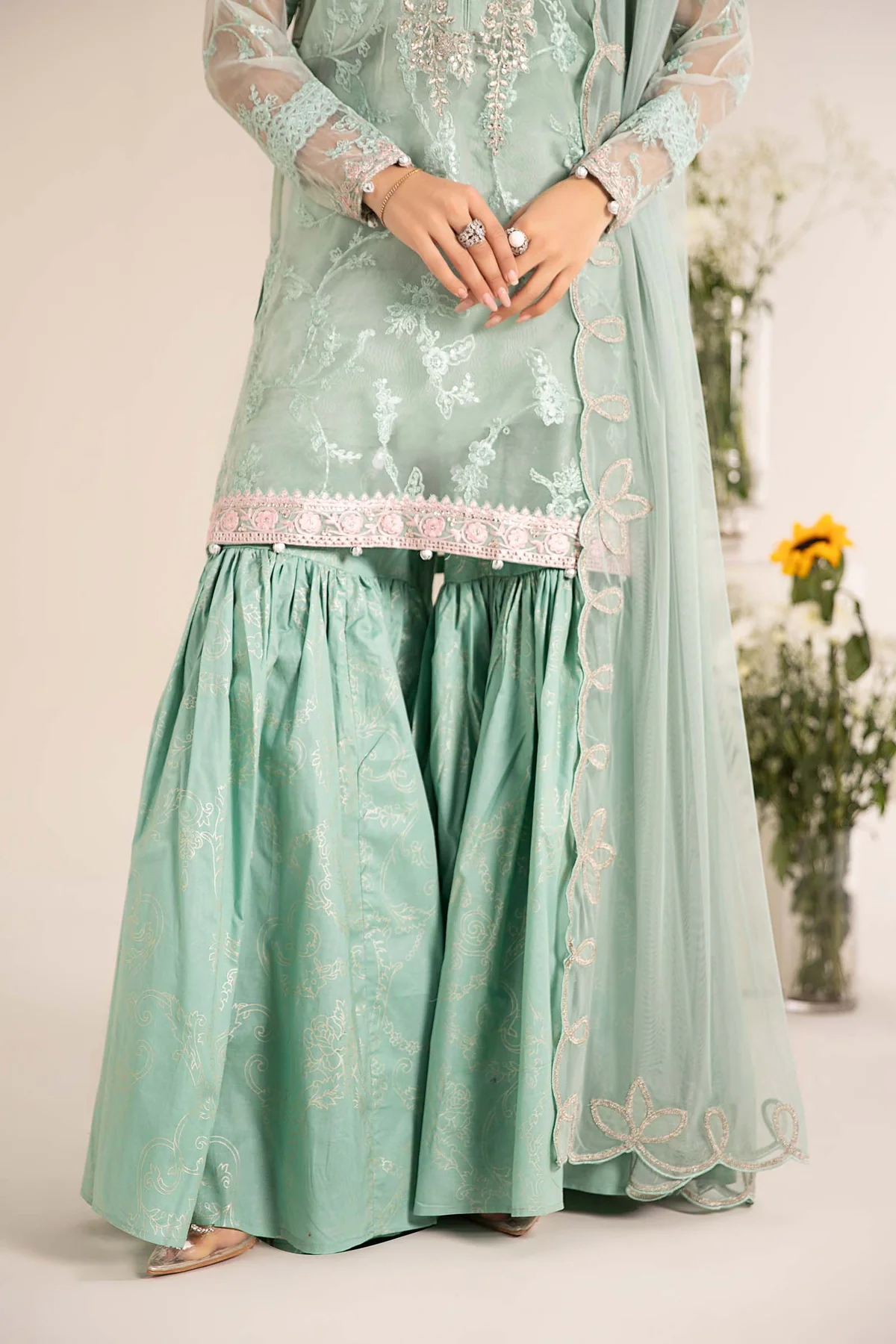3 Piece Embroidered Cotton Silk Suit | DW-EF25-17 - Image 4