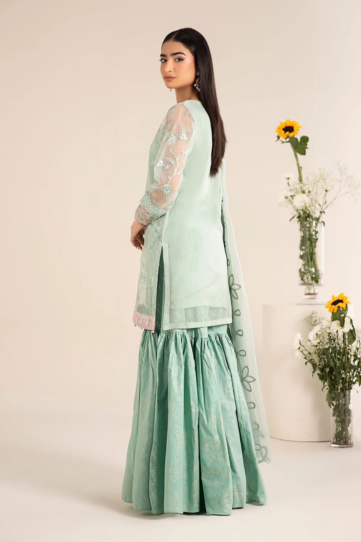 3 Piece Embroidered Cotton Silk Suit | DW-EF25-17 - Image 5