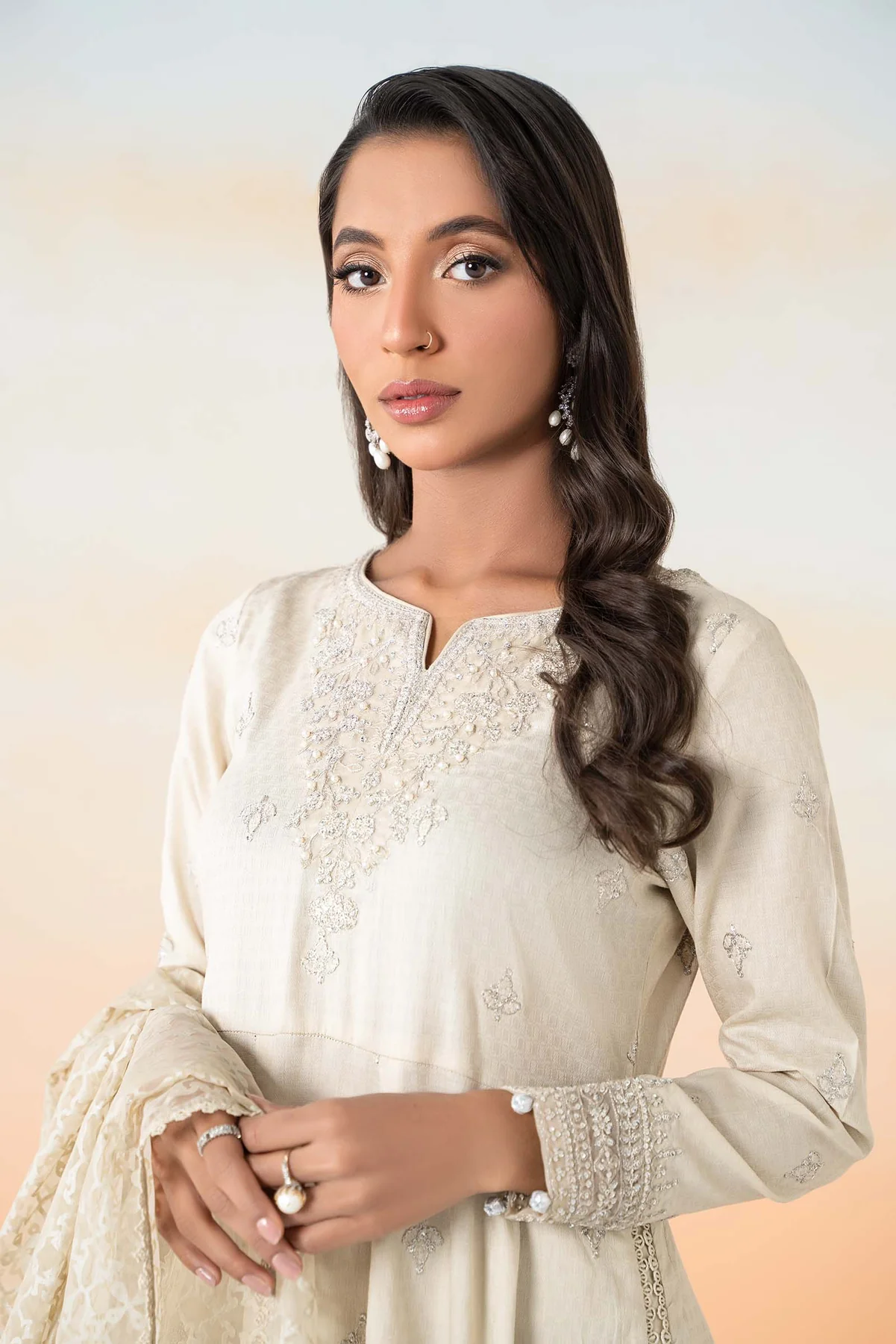 3 Piece Embroidered Dobby Lawn Suit | DW-EF25-30 - Image 2