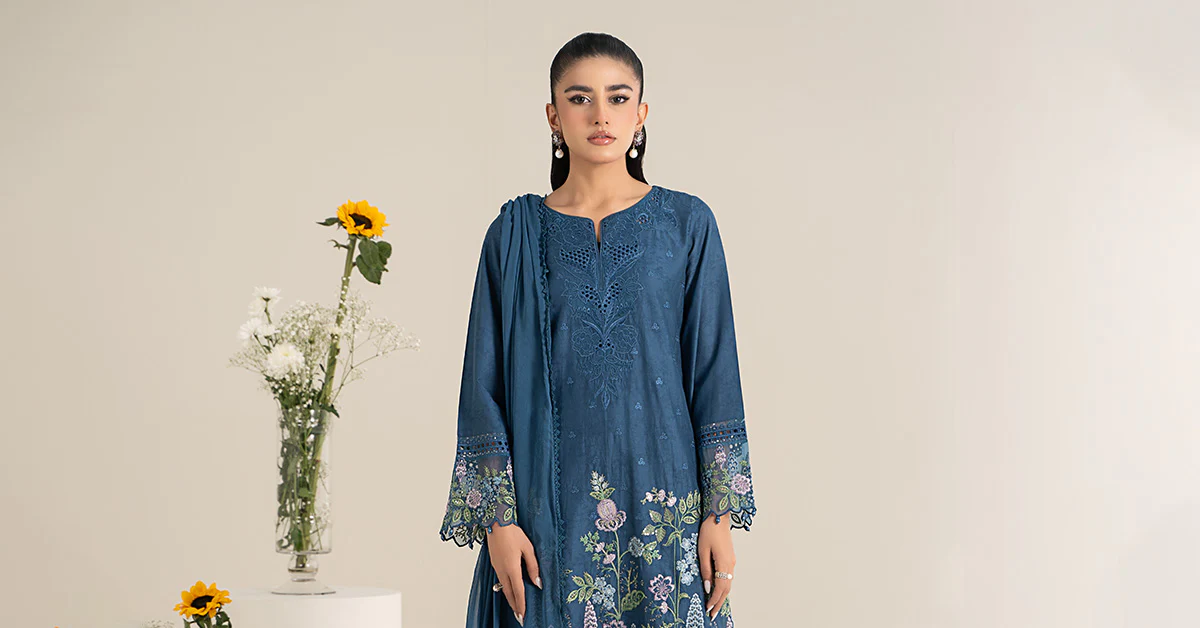 3 Piece Embroidered Self Jacquard Lawn Suit | DW-EF25-45 - Image 8