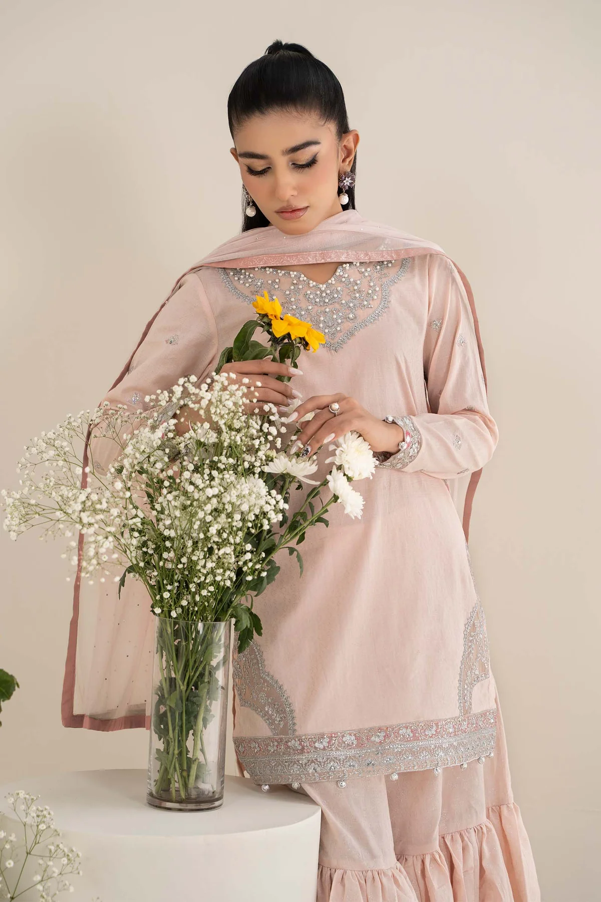 3 Piece Embroidered Dobby Lawn Suit | DW-EF25-61 - Image 2