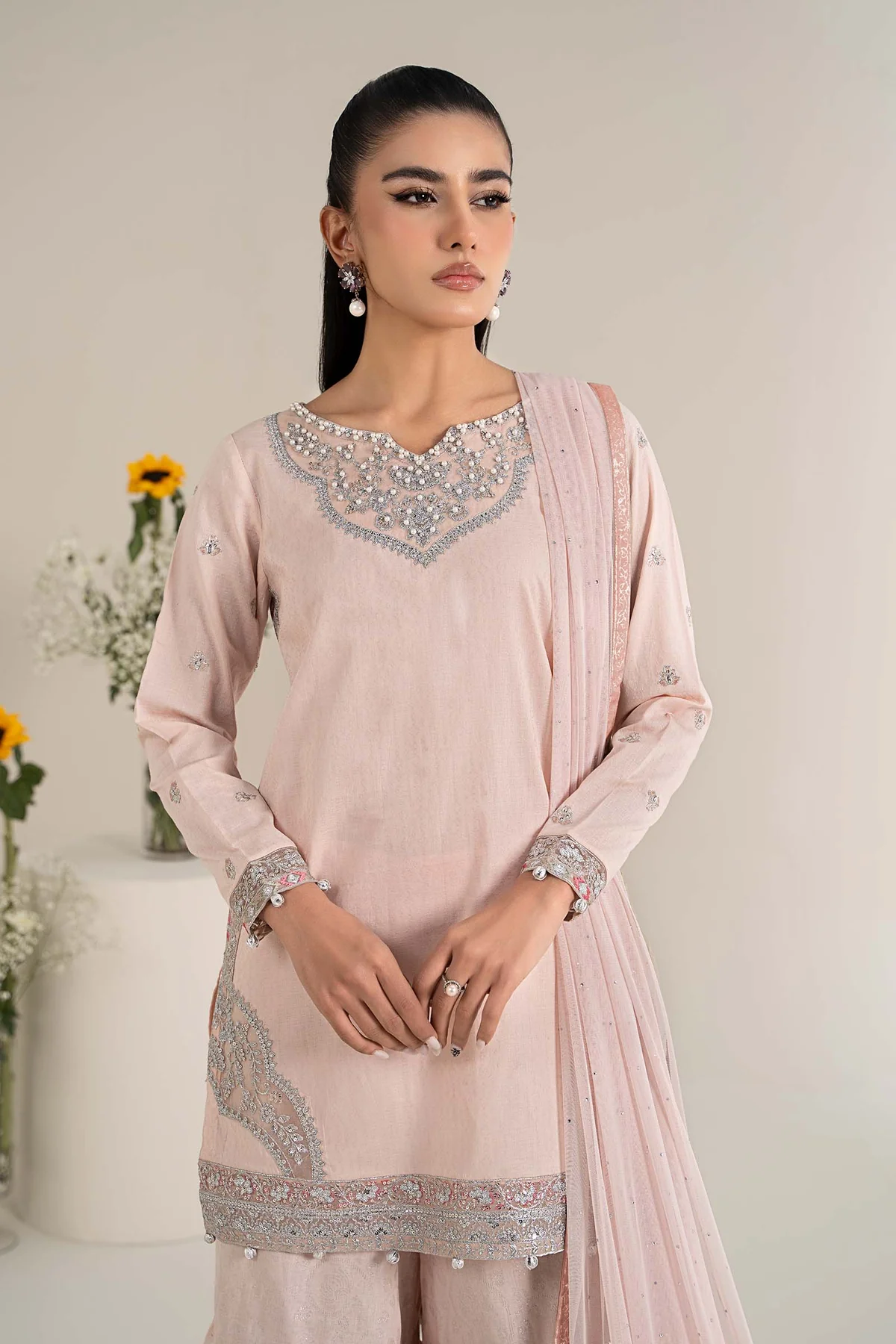 3 Piece Embroidered Dobby Lawn Suit | DW-EF25-61 - Image 3
