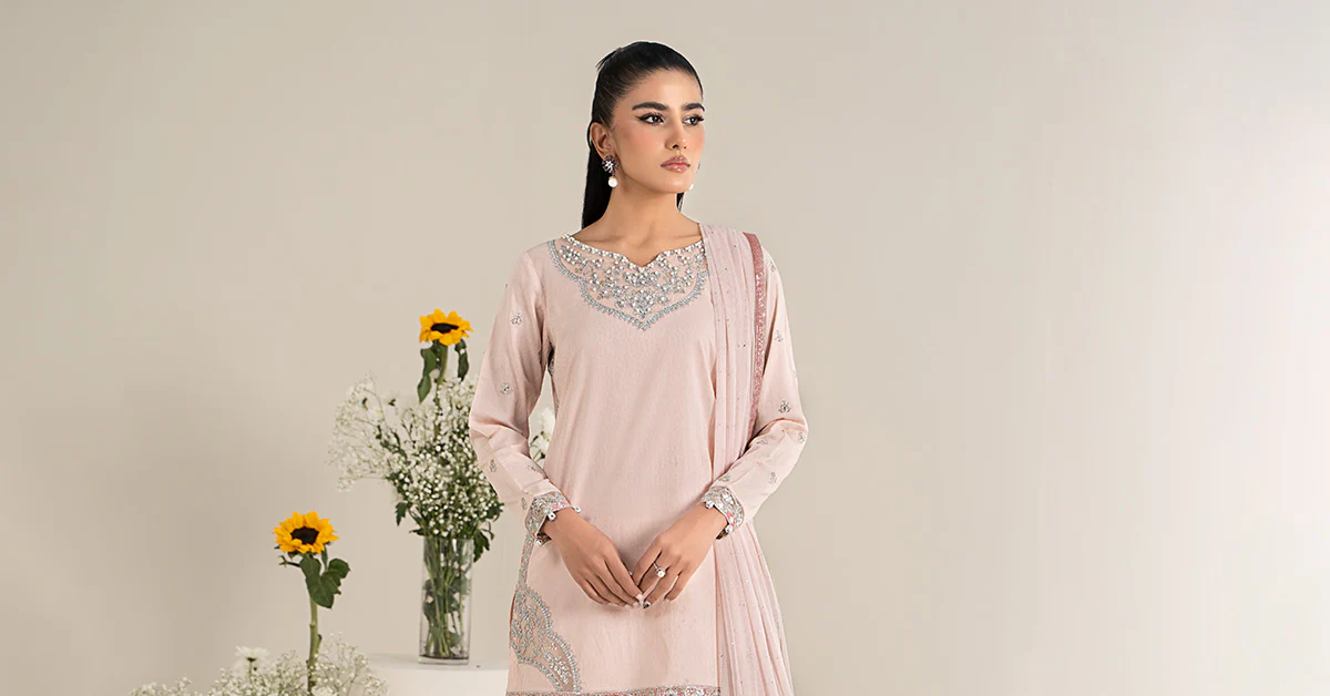 3 Piece Embroidered Dobby Lawn Suit | DW-EF25-61 - Image 8