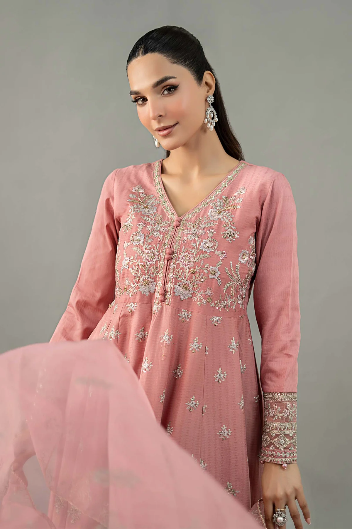 3 Piece Embroidered Dobby Lawn Suit | DW-EF25-76 - Image 2